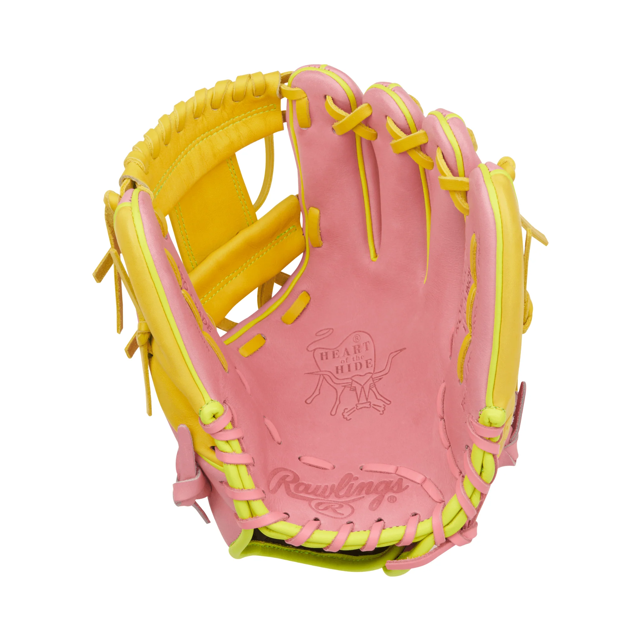 Rawlings Heart of the Hide Series Contour Fit Infield Baseball Glove 11.5" Pink/Yellow - Image 3