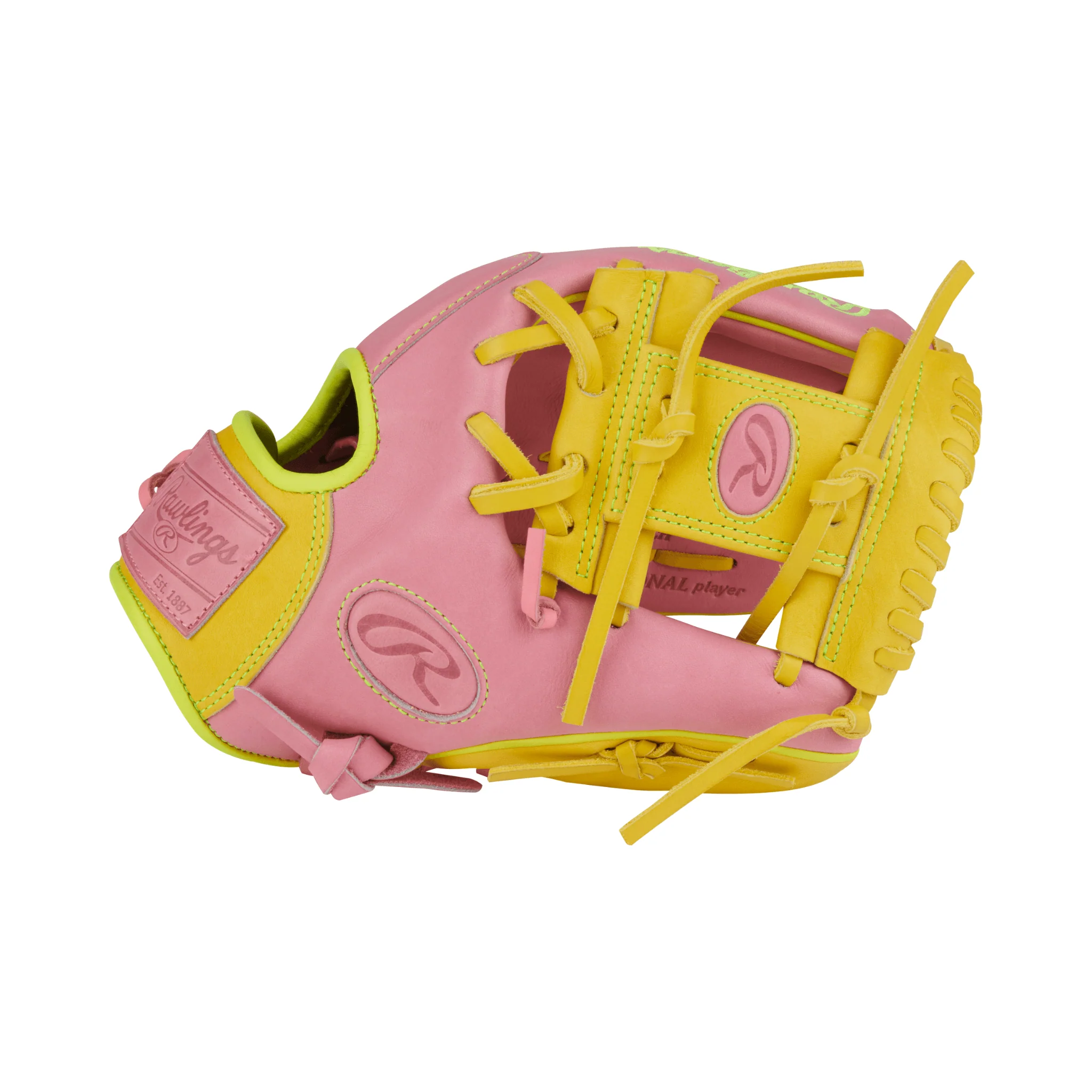 Rawlings Heart of the Hide Series Contour Fit Infield Baseball Glove 11.5" Pink/Yellow - Image 4