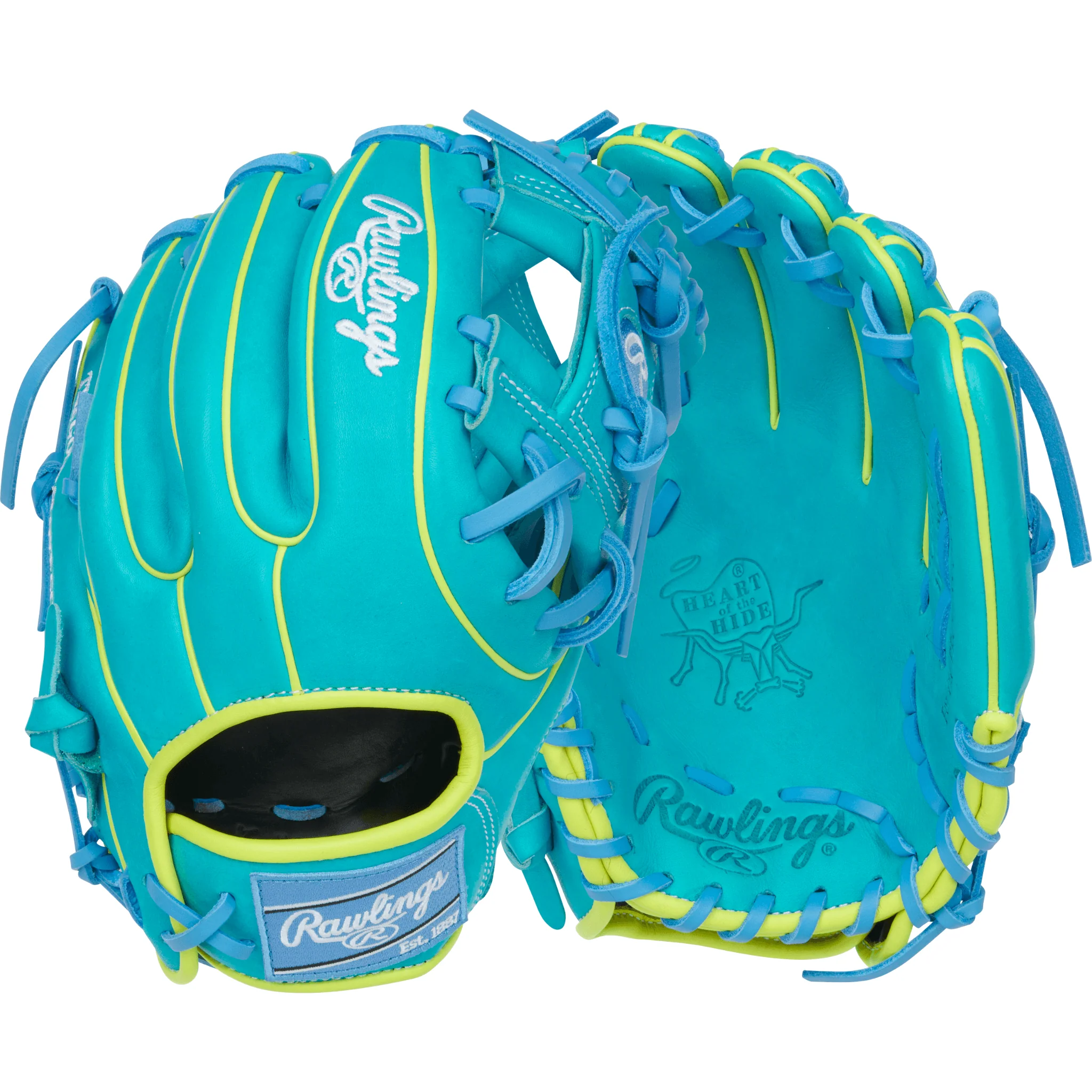 Rawlings Heart of the Hide Series Contour Fit Teal/Yellow 11.5"