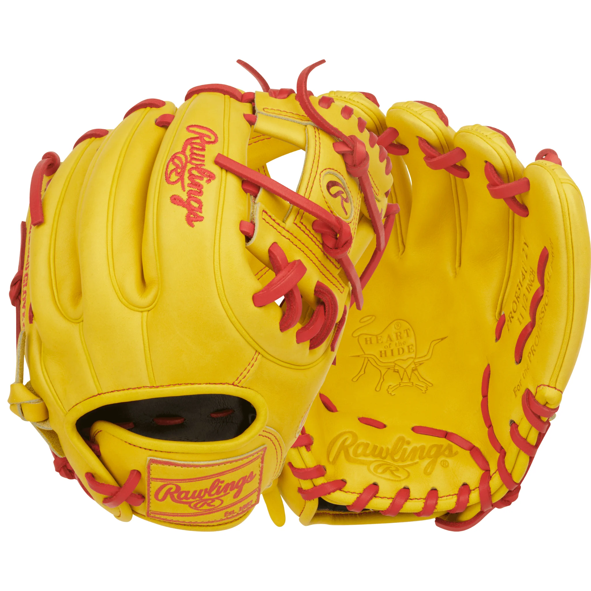 Rawlings Heart of the Hide Series Contour Fit Infield Baseball Glove 11.5" Yellow/Scarlet