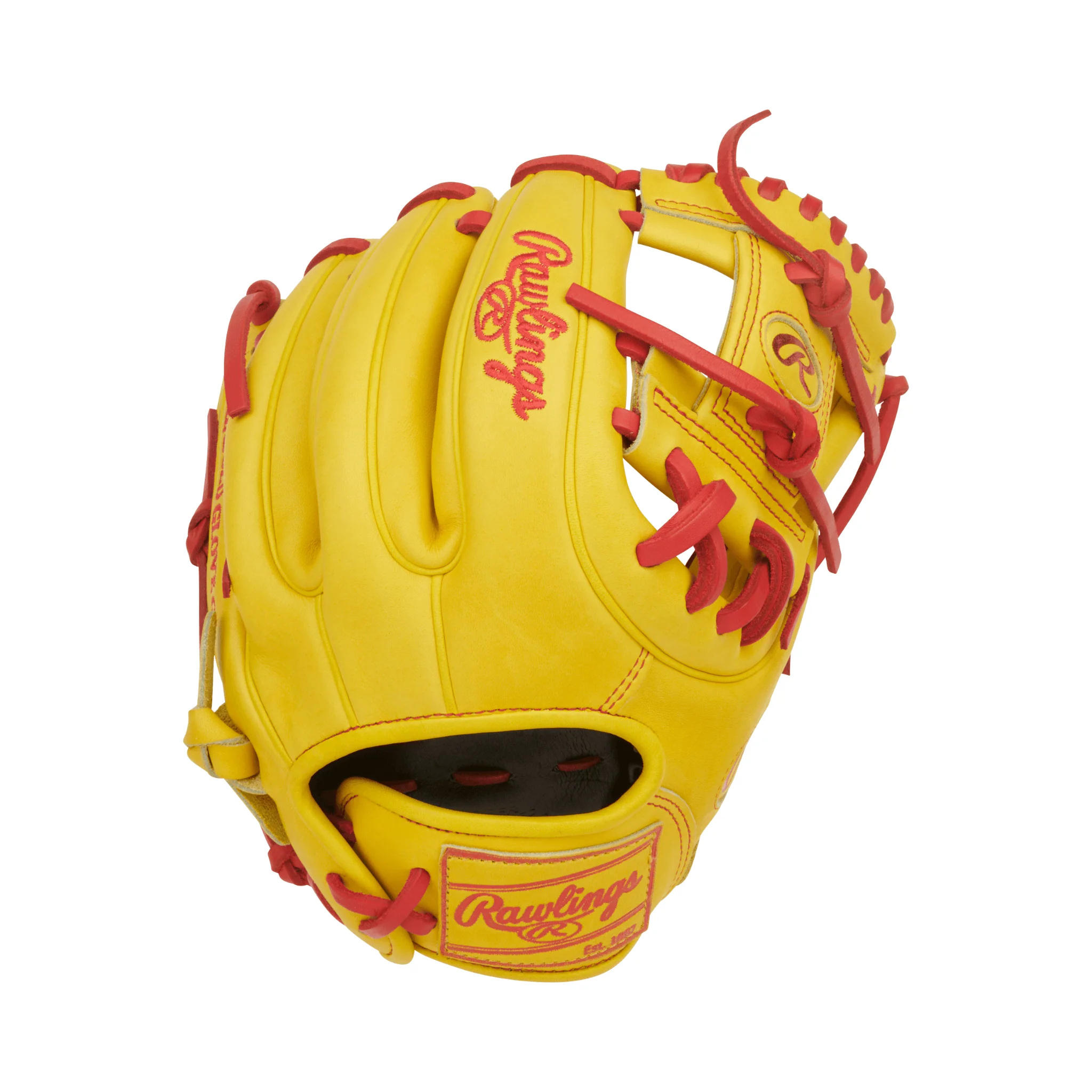 Rawlings Heart of the Hide Series Contour Fit Infield Baseball Glove 11.5" Yellow/Scarlet - Image 2