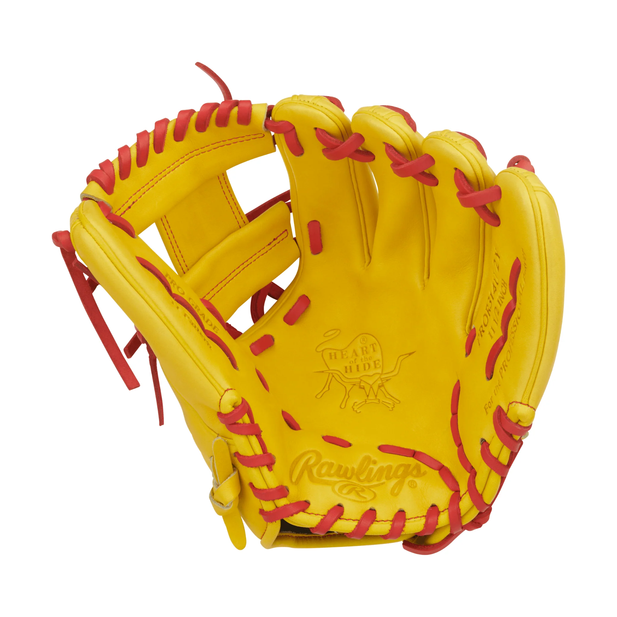 Rawlings Heart of the Hide Series Contour Fit Infield Baseball Glove 11.5" Yellow/Scarlet - Image 3