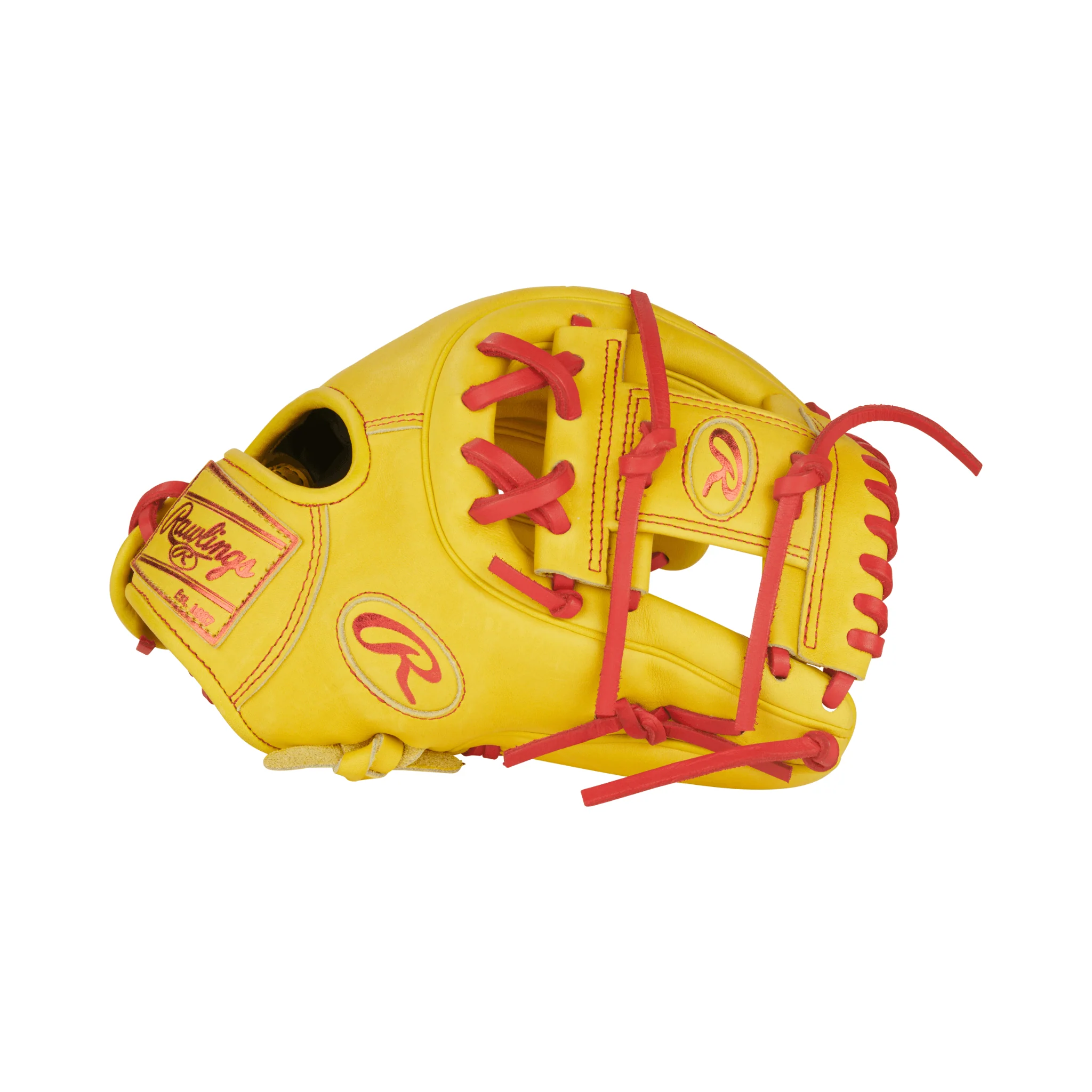 Rawlings Heart of the Hide Series Contour Fit Infield Baseball Glove 11.5" Yellow/Scarlet - Image 4