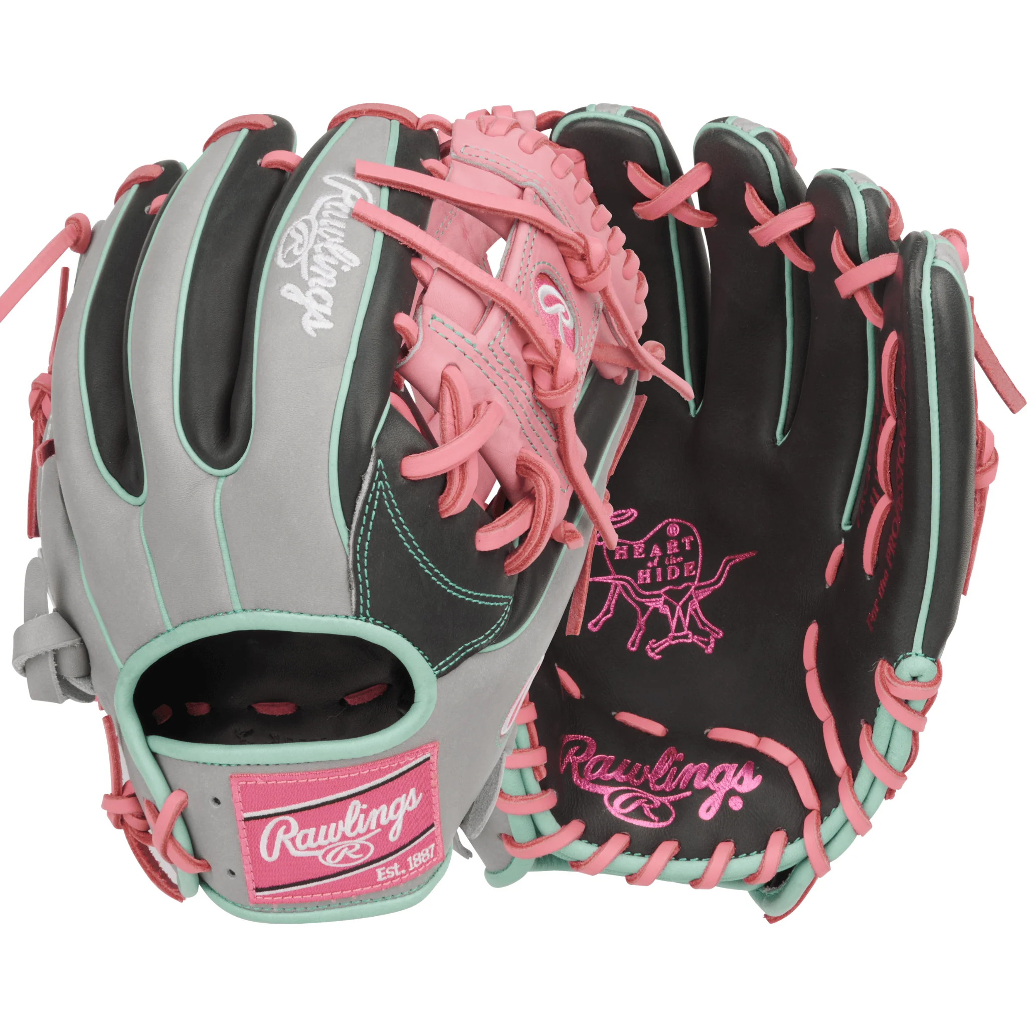 Rawlings Heart of the Hide Series Infield Baseball Glove 11.5" Dark Shadow/Gray/Pink