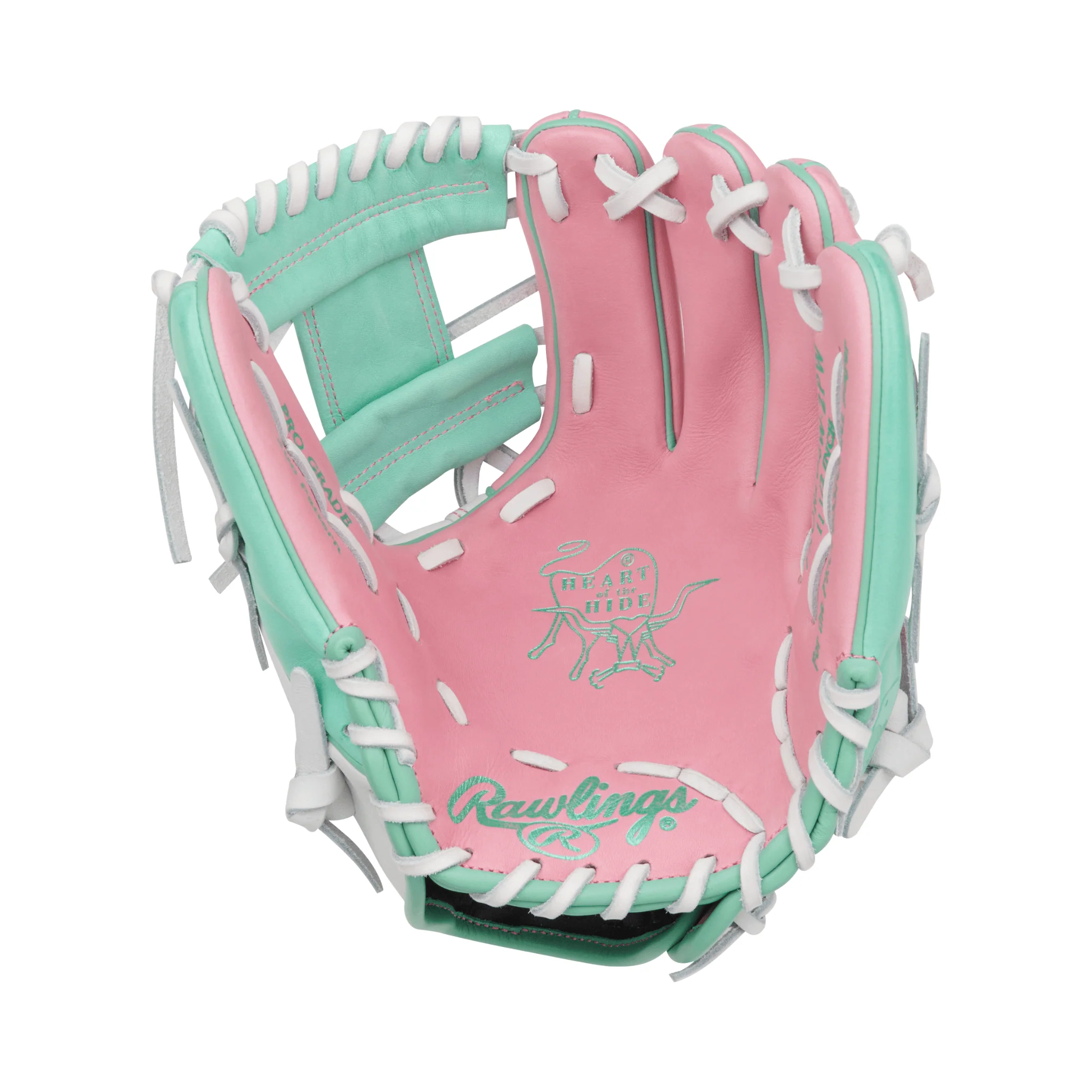 Rawlings Heart of the Hide Series Infield Baseball Glove 11.5" Pink/White/Mint - Image 3