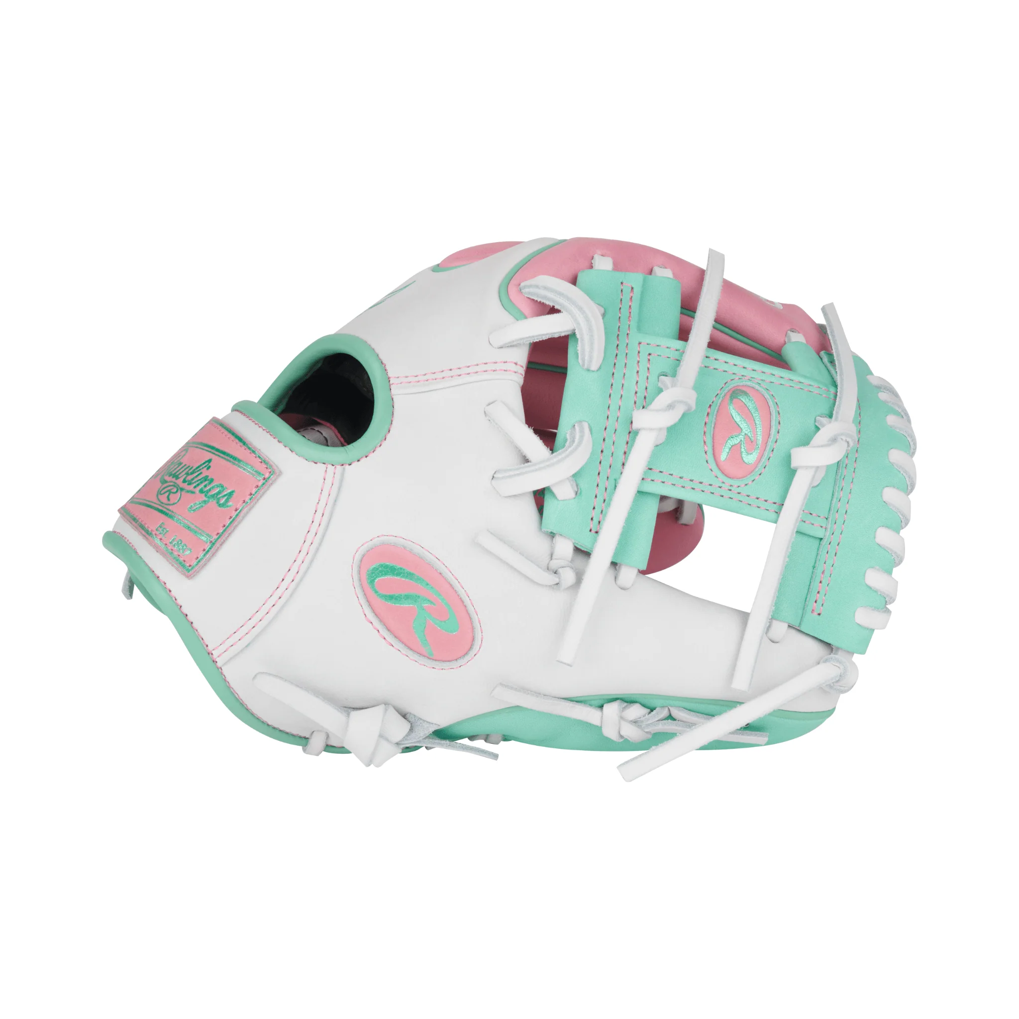 Rawlings Heart of the Hide Series Infield Baseball Glove 11.5" Pink/White/Mint - Image 5