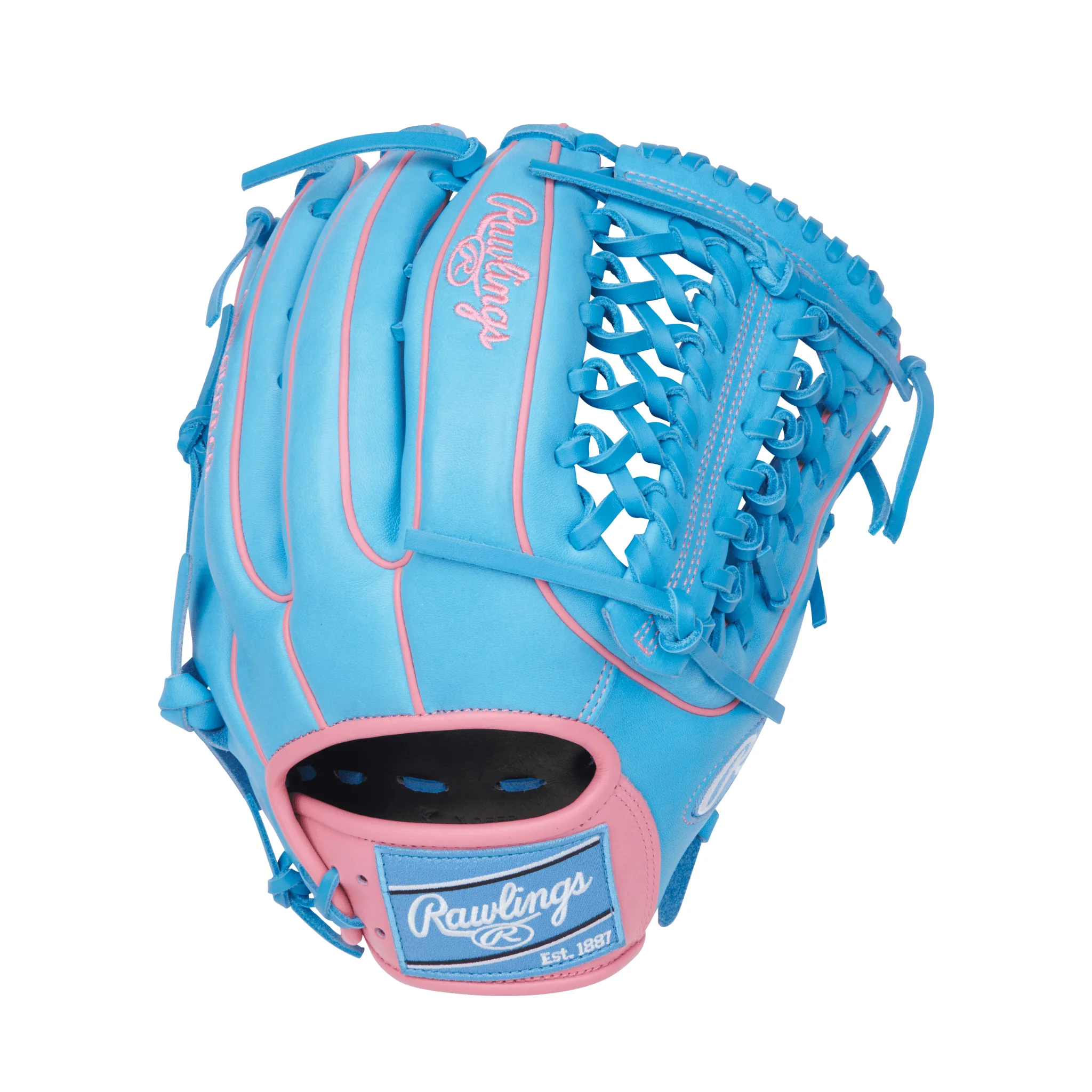 Rawlings Heart of the Hide Series Modified Trap Outfield Baseball Glove 12.75" Col. Blue/Pink RHT - Image 2