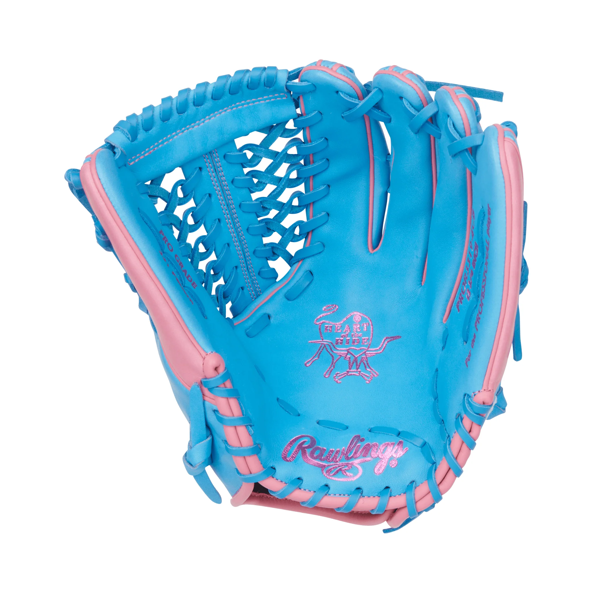 Rawlings Heart of the Hide Series Modified Trap Outfield Baseball Glove 12.75" Col. Blue/Pink RHT - Image 3