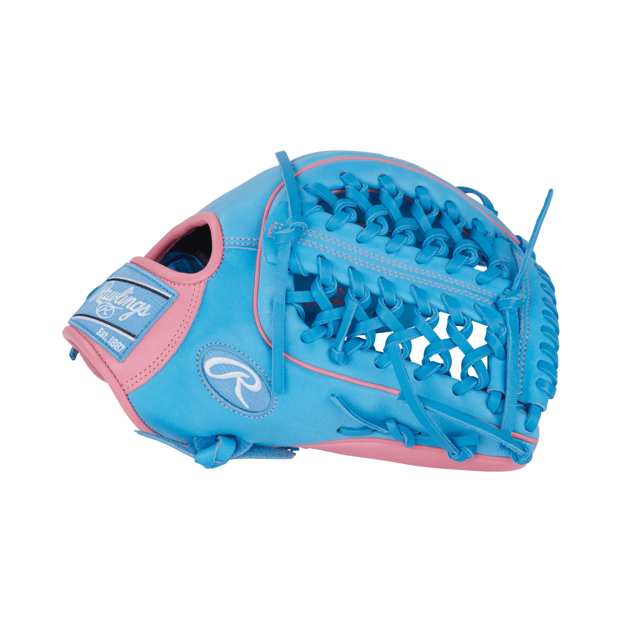 Rawlings Heart of the Hide Series Modified Trap Outfield Baseball Glove 12.75" Col. Blue/Pink RHT - Image 4