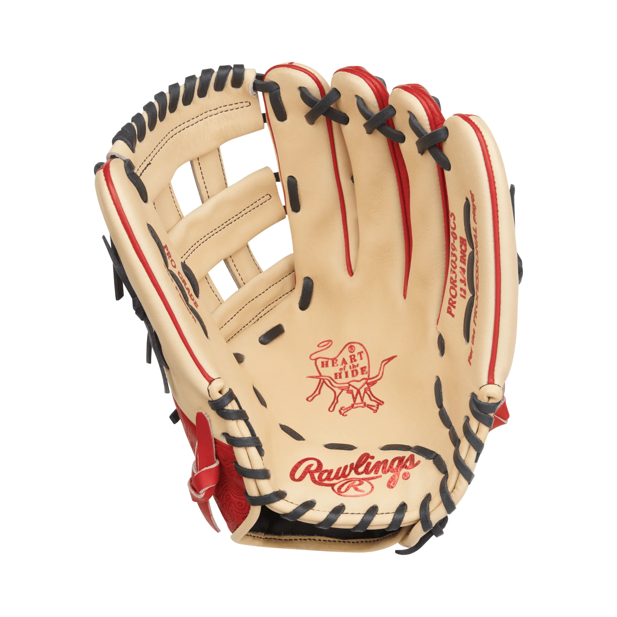 Rawlings Heart of the Hide Series Outfield Baseball Glove 12.75" Camel/Scarlet  LHT - Image 3