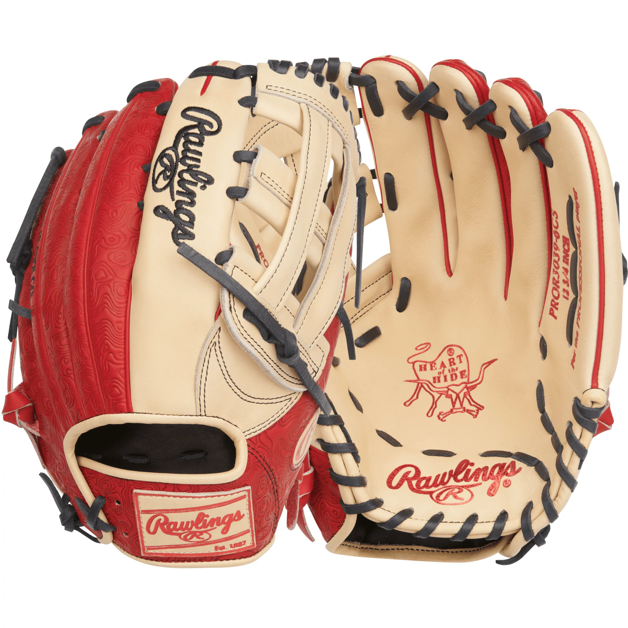 Rawlings Heart of the Hide Series Outfield Baseball Glove 12.75" Camel/Scarlet  RHT
