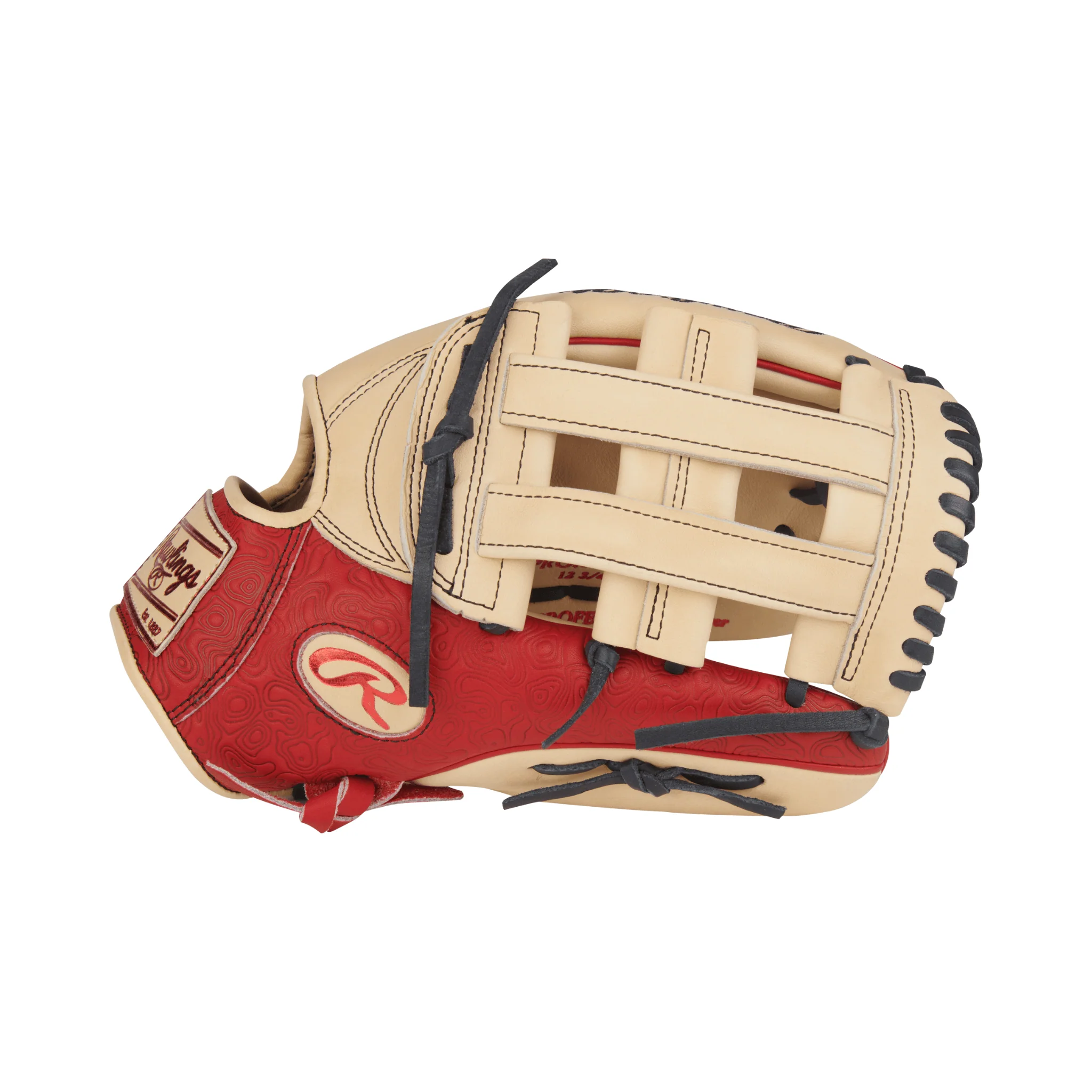 Rawlings Heart of the Hide Series Outfield Baseball Glove 12.75" Camel/Scarlet  RHT - Image 4