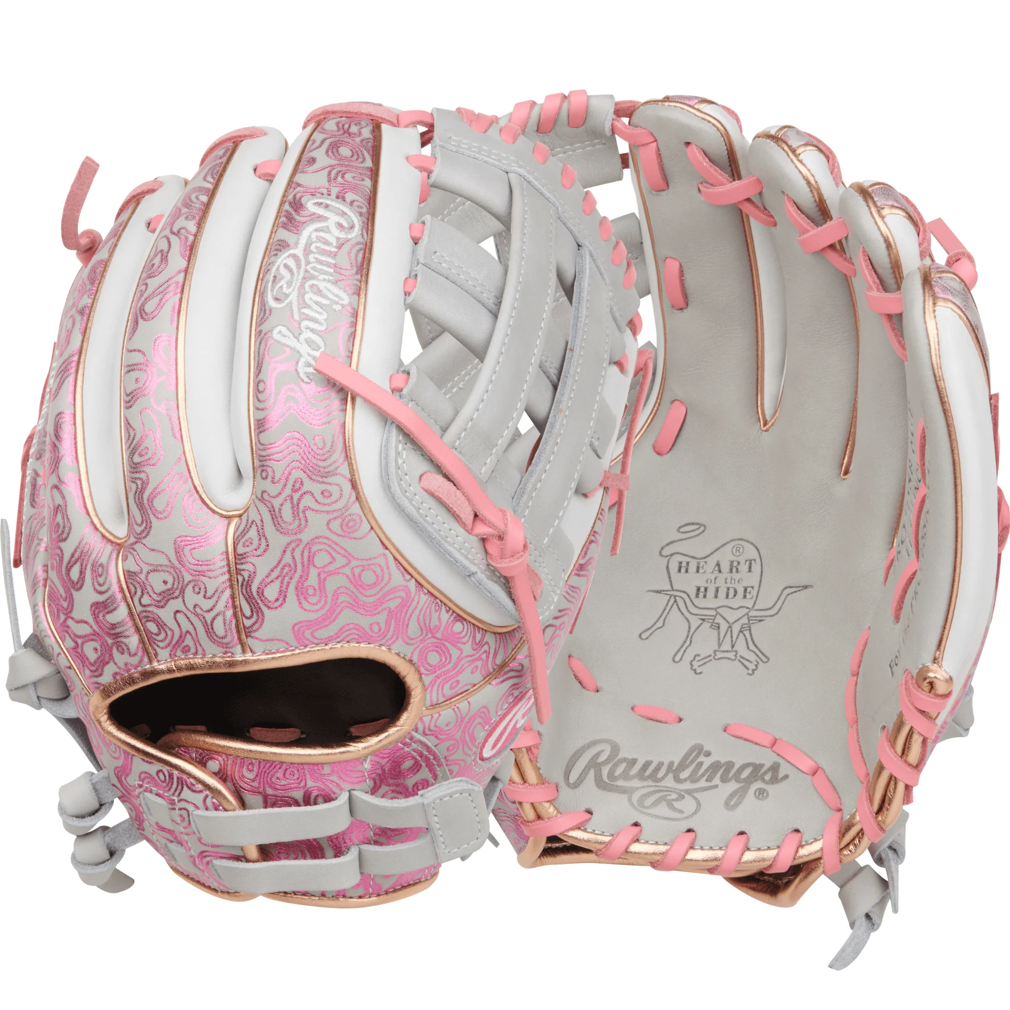 Rawlings Heart of the Hide Series Softball Glove 11.75" Gray/Pink