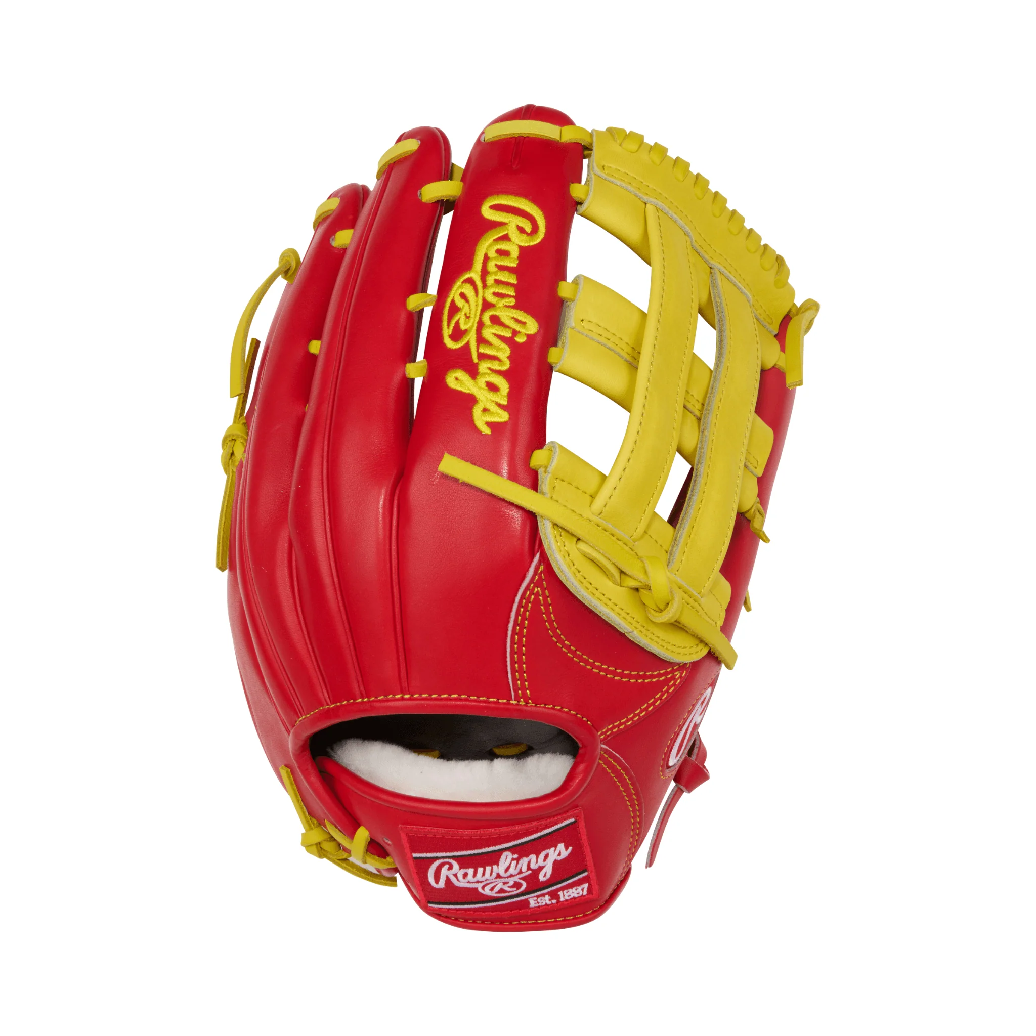 Rawlings Pro Preferred Series Outfield Baseball Glove 12.75" Scarlet/Yellow - Image 2
