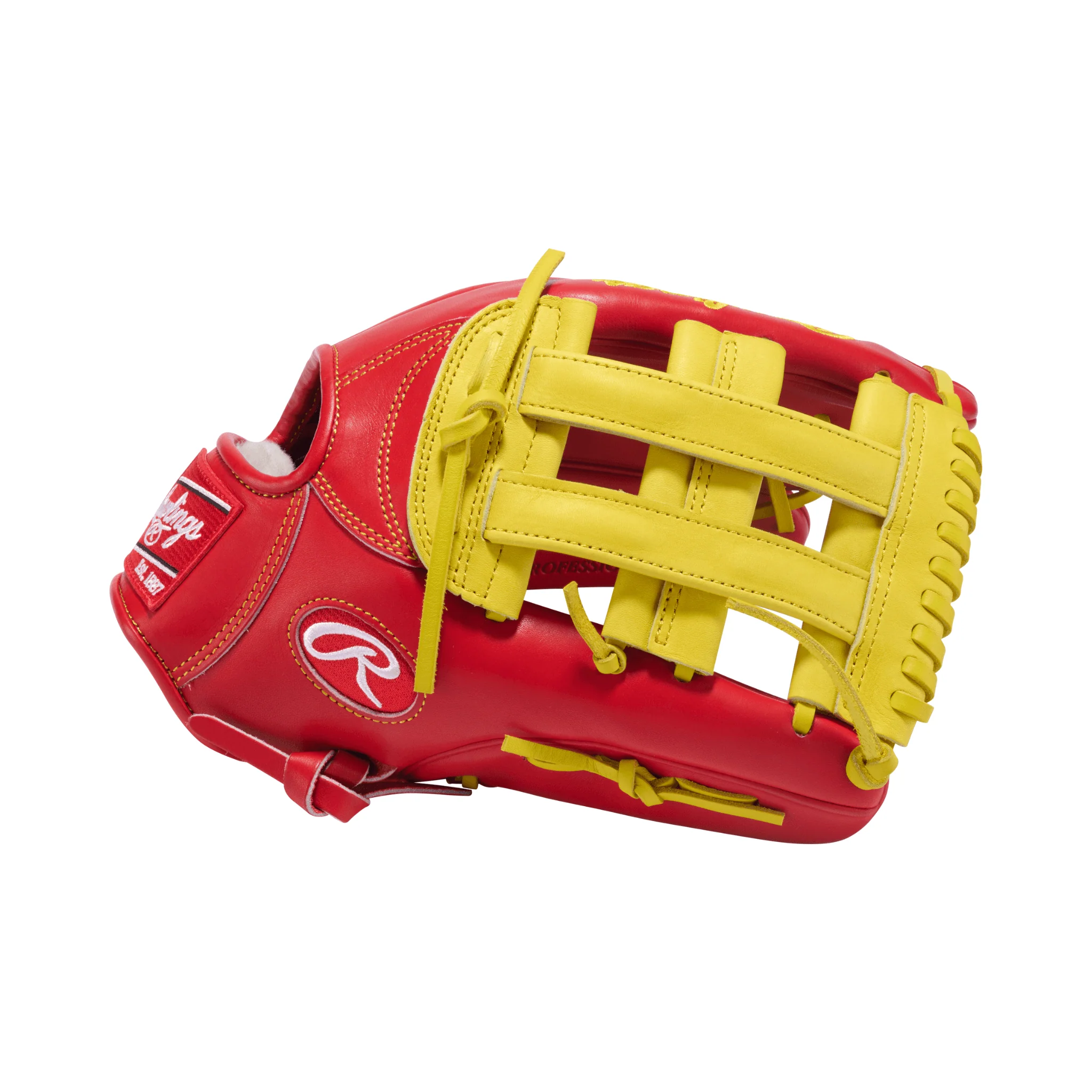 Rawlings Pro Preferred Series Outfield Baseball Glove 12.75" Scarlet/Yellow - Image 4