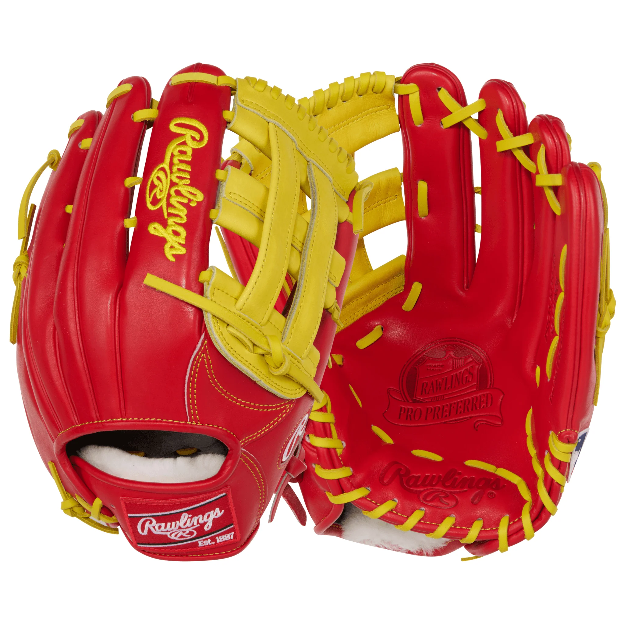 Rawlings Pro Preferred Series Outfield Baseball Glove 12.75" Scarlet/Yellow LHT
