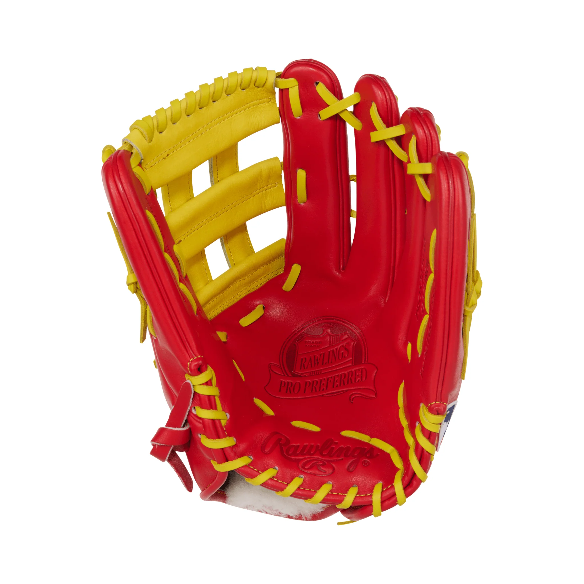 Rawlings Pro Preferred Series Outfield Baseball Glove 12.75" Scarlet/Yellow LHT - Image 3