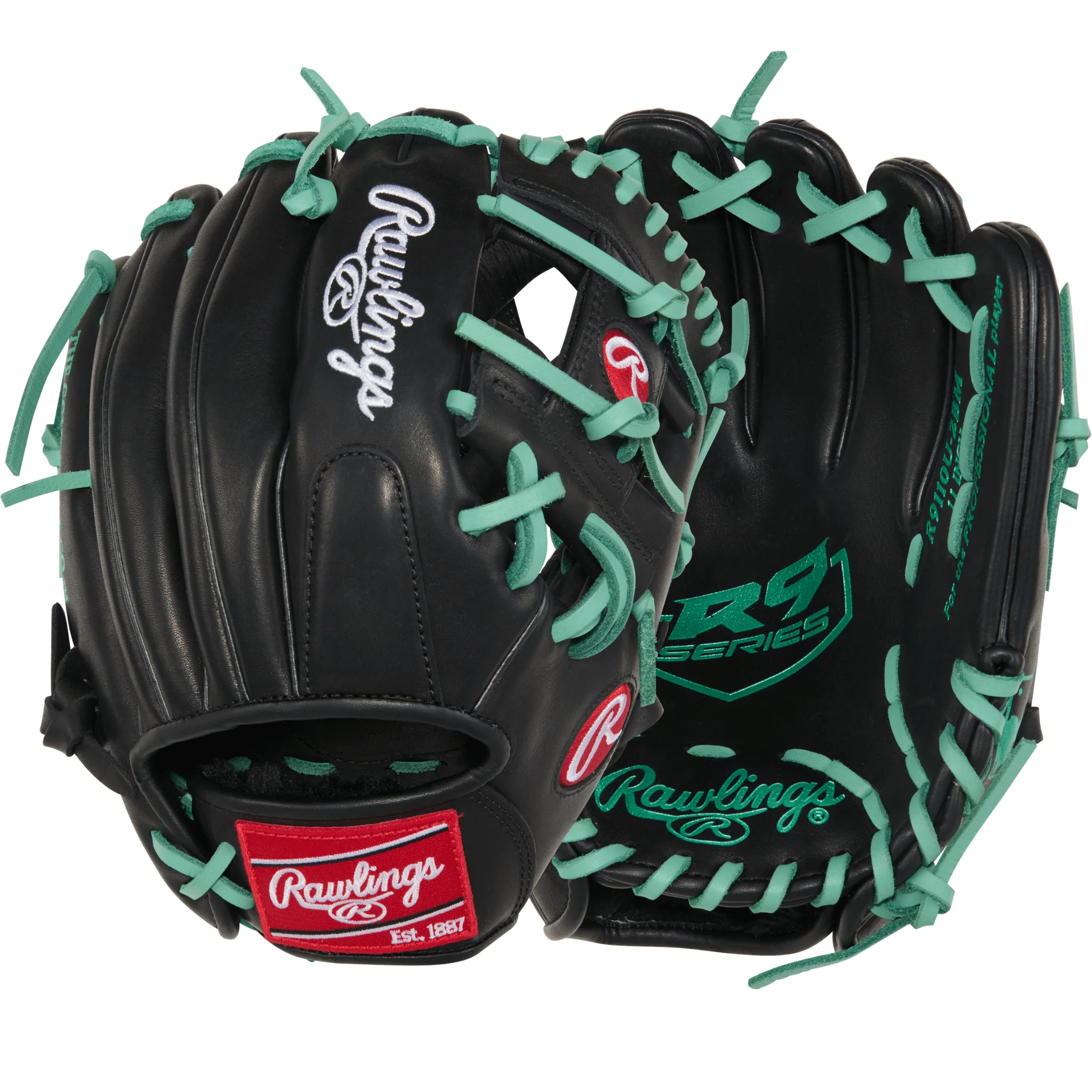 Rawlings R9 Baseball Contour Series Infield Baseball Glove 11" Black/Mint