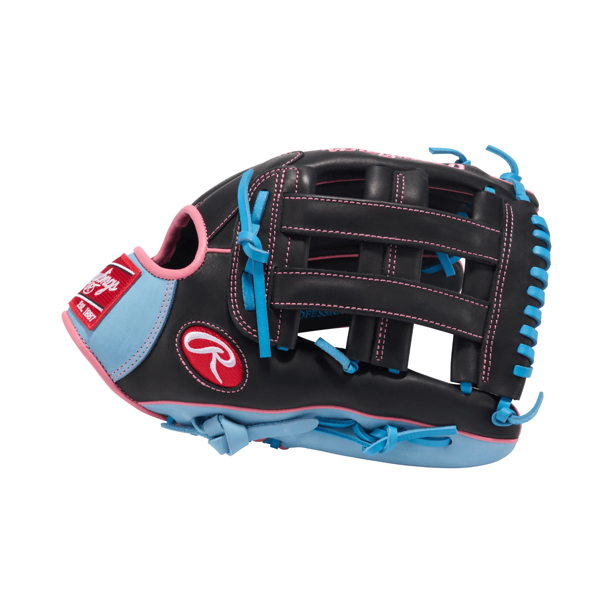 Rawlings R9 Baseball Series Outfield Baseball Glove 12.75" - Black/Col. Blue/Pink - RHT - Image 5