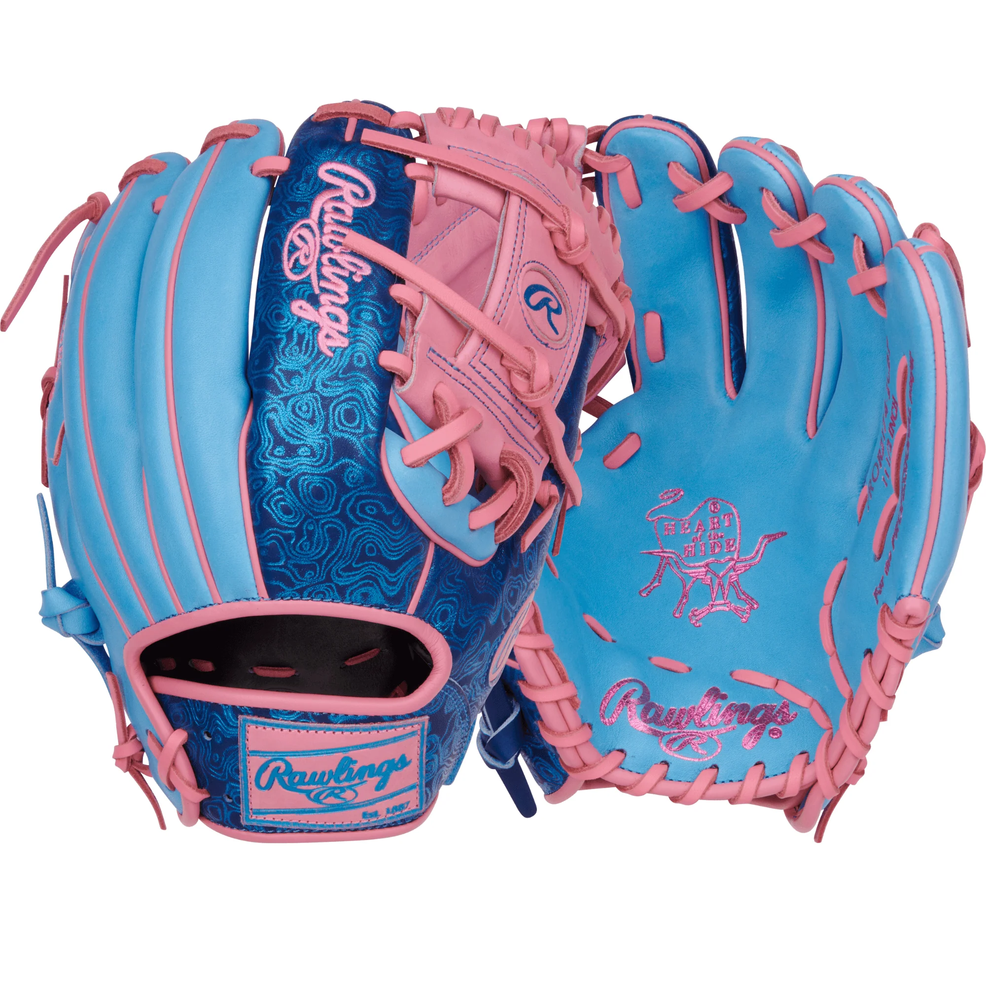 Rawlings Vibrant Series Heart of the Hide Infielders Baseball Glove - 11.5 RHT - Columbia/Royal/Pink