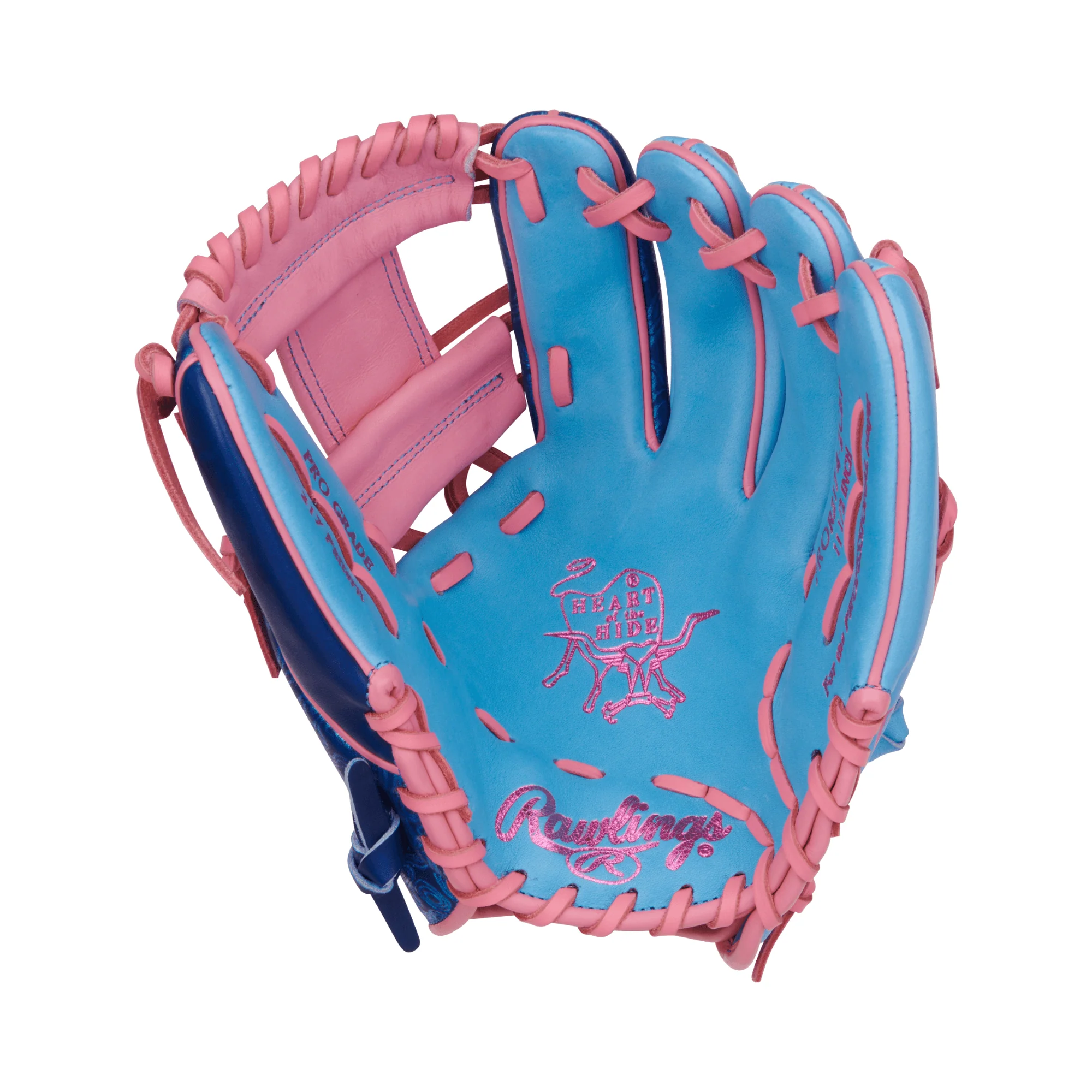 Rawlings Vibrant Series Heart of the Hide Infielders Baseball Glove - 11.5 RHT - Columbia/Royal/Pink - Image 5