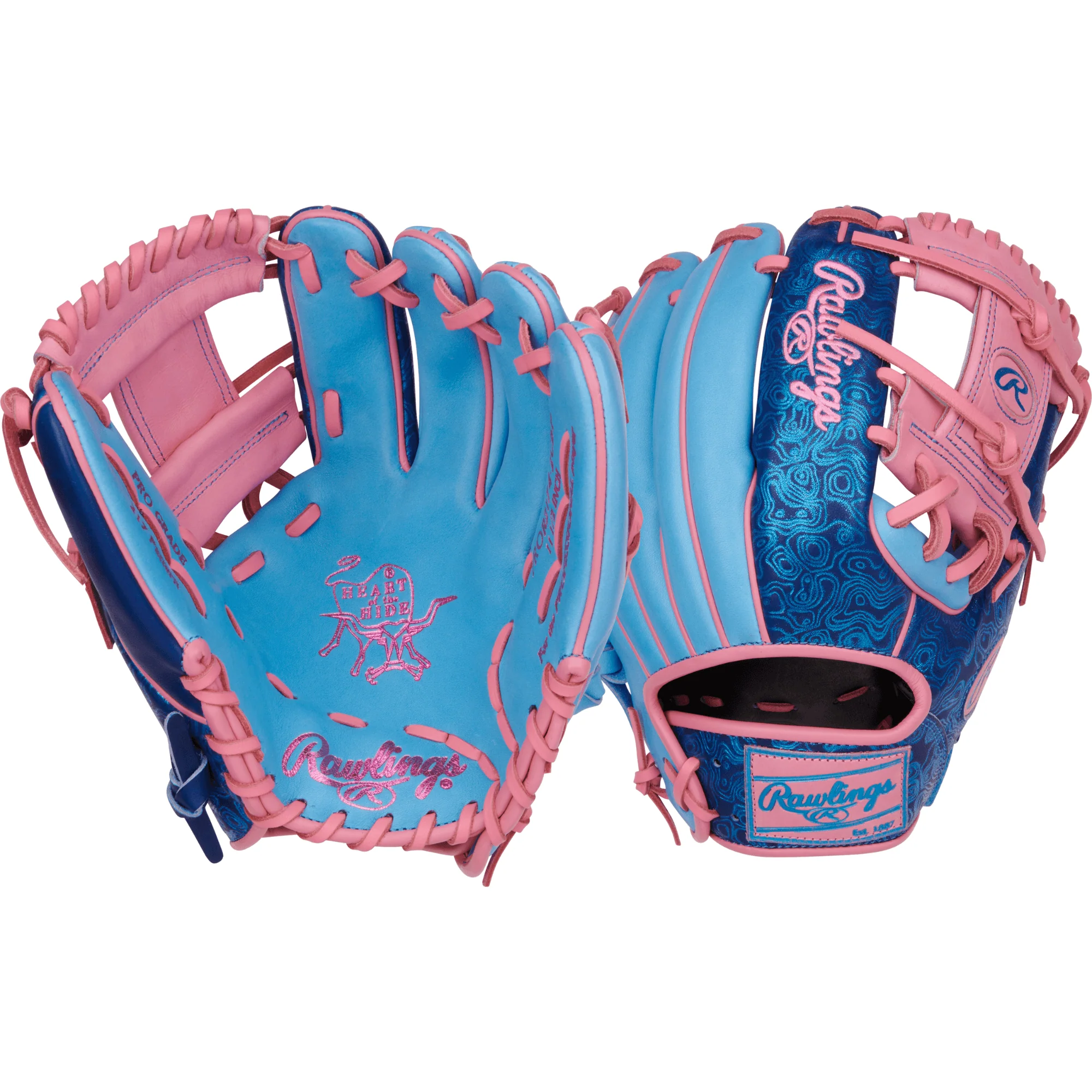 Rawlings Vibrant Series Heart of the Hide Infielders Baseball Glove - 11.5 RHT - Columbia/Royal/Pink - Image 6