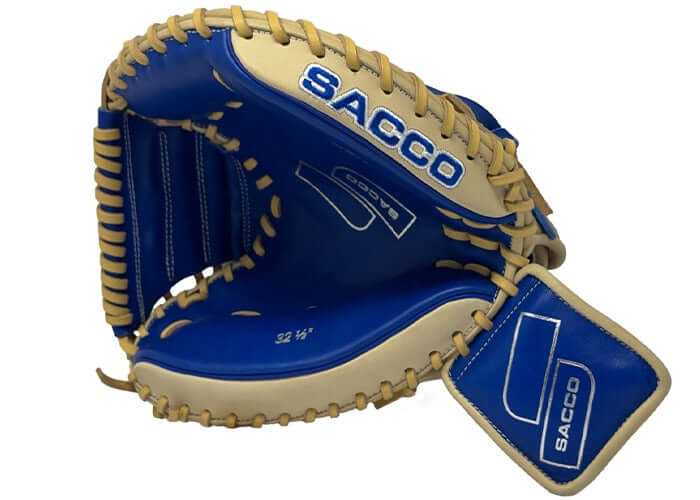 Sacco Youth Ultra Smooth Kip 32.5" Catchers Mitt w/Wrist Flap Camel & Royal - Image 2