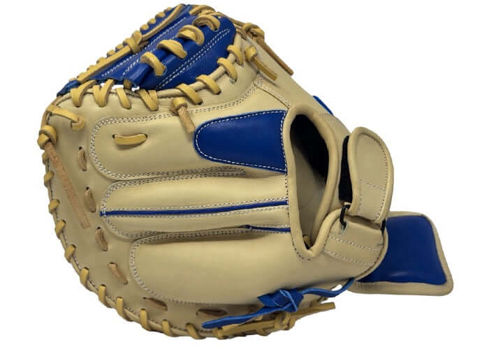 Sacco Youth Ultra Smooth Kip 32.5" Catchers Mitt w/Wrist Flap Camel & Royal - Image 3