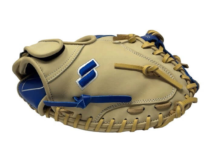 Sacco Youth Ultra Smooth Kip 32.5" Catchers Mitt w/Wrist Flap Camel & Royal - Image 4