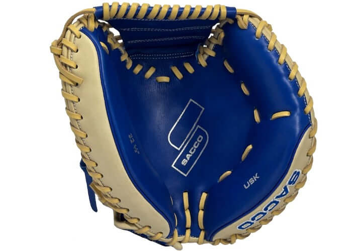 Sacco Youth Ultra Smooth Kip 32.5" Catchers Mitt w/Wrist Flap Camel & Royal - Image 5