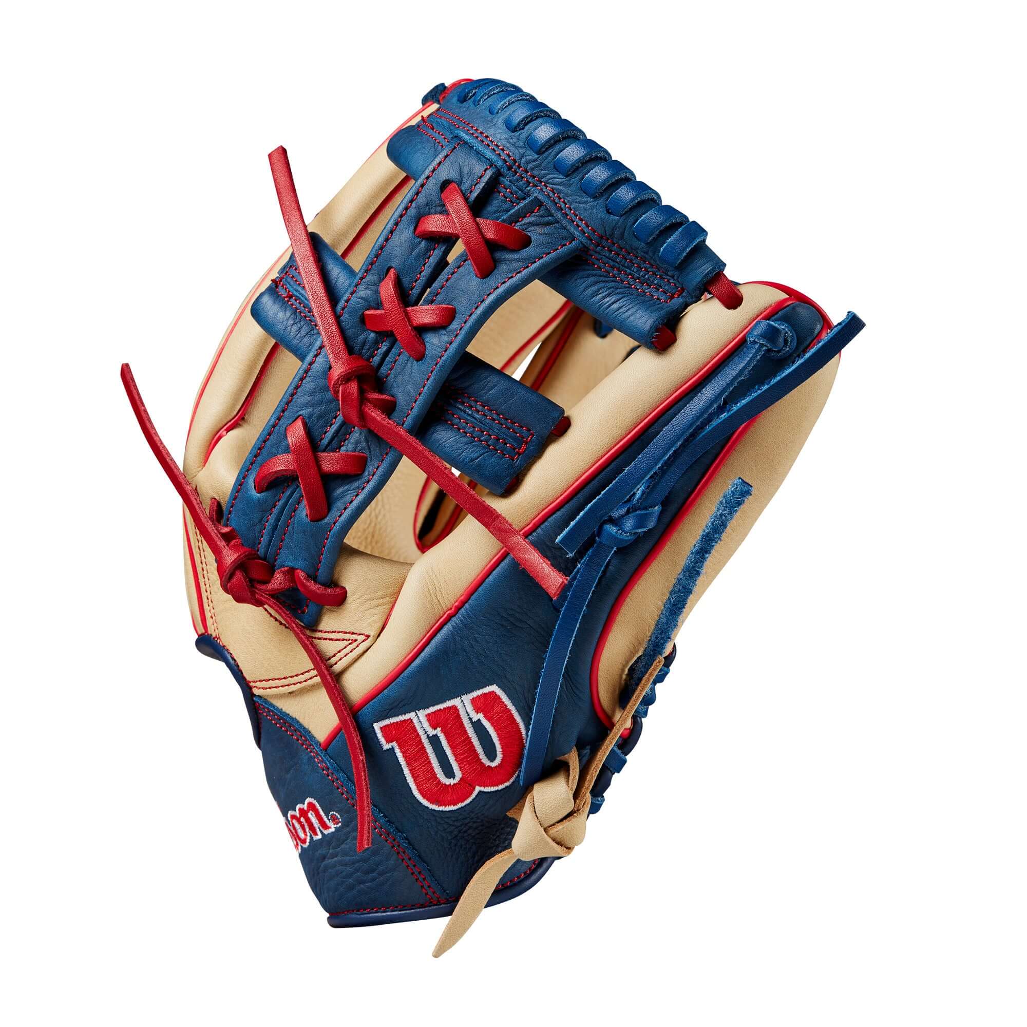 Wilson 2024 A1000 1912 Infield Baseball Glove Blonde/Navy/Red 12" - Image 4