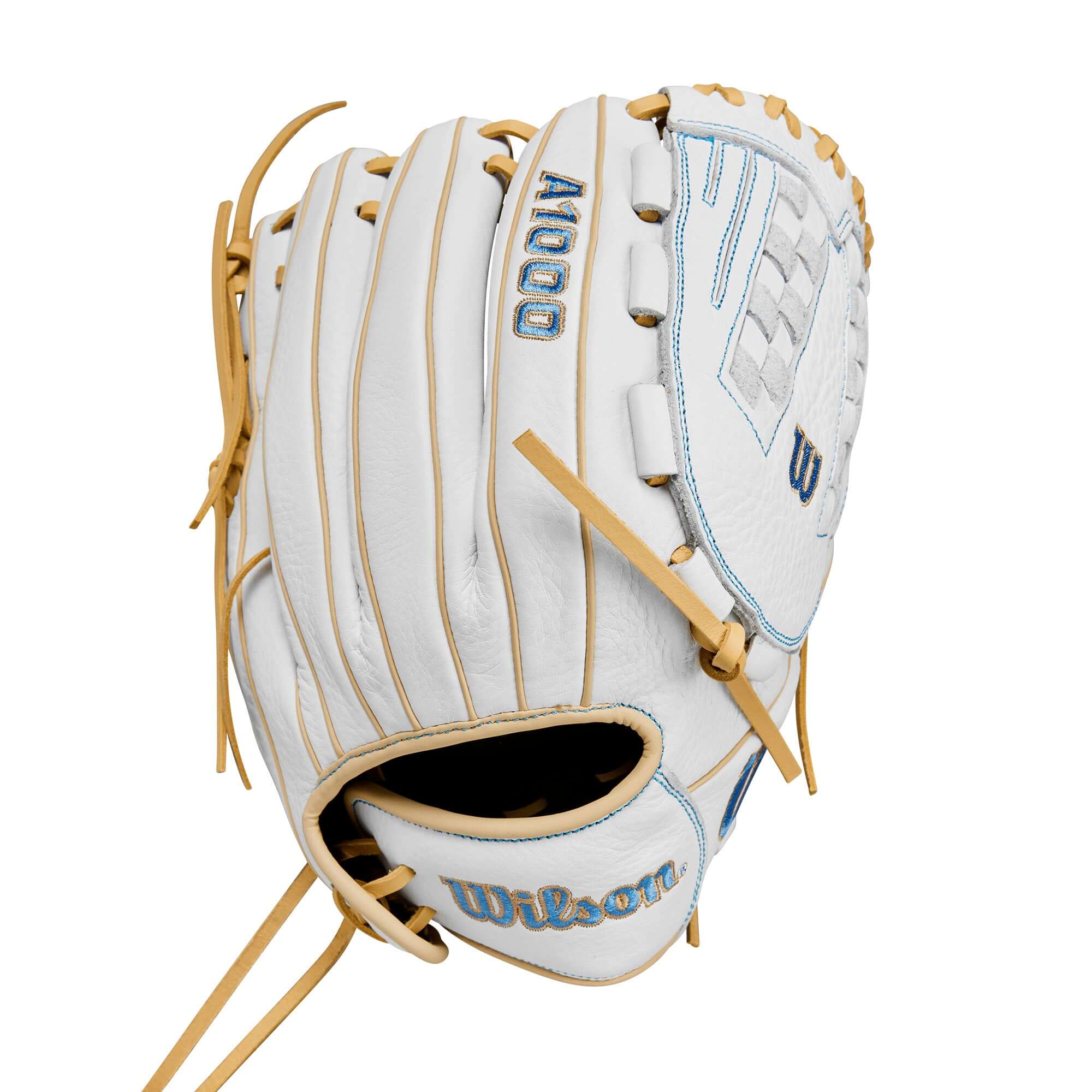 Wilson 2024 A1000 V125 Fastpitch Softball Glove White/Blue/Blonde 12.5" - Image 2