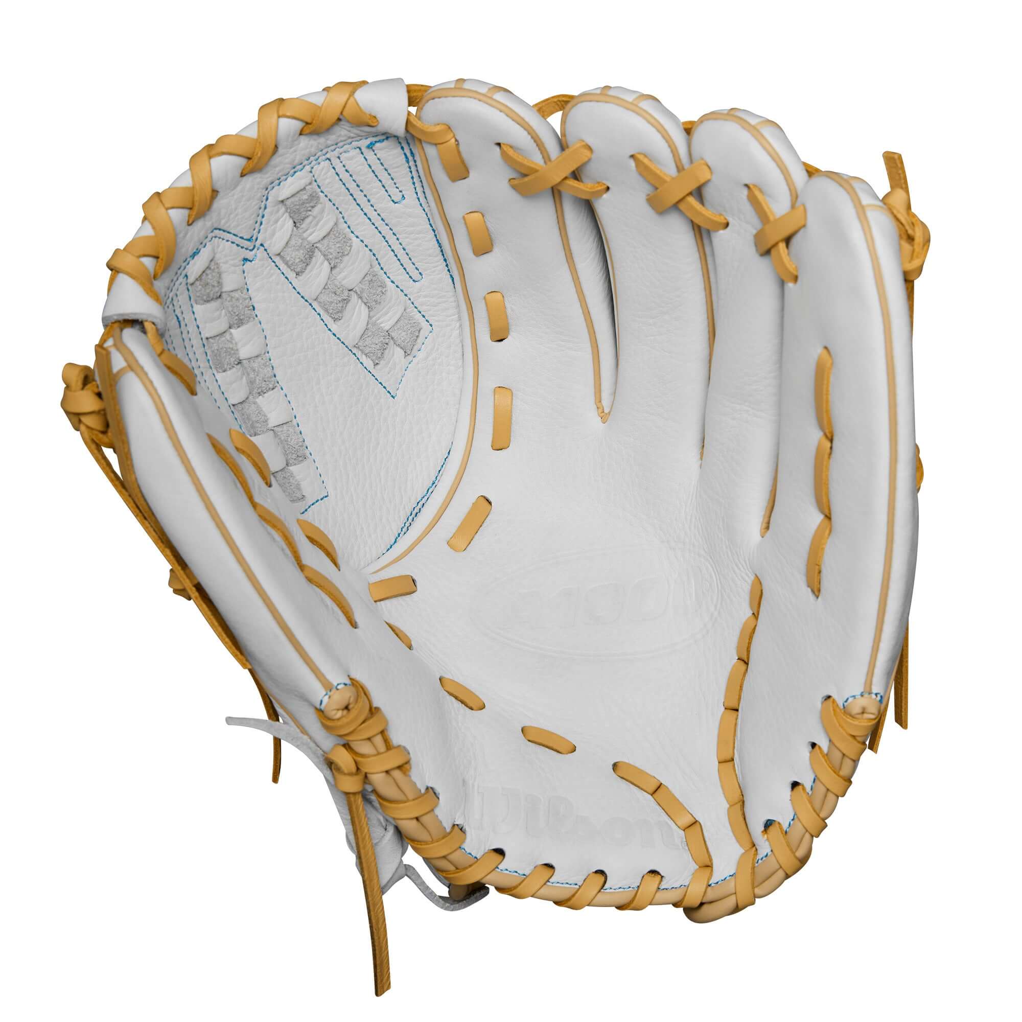 Wilson 2024 A1000 V125 Fastpitch Softball Glove White/Blue/Blonde 12.5" - Image 3