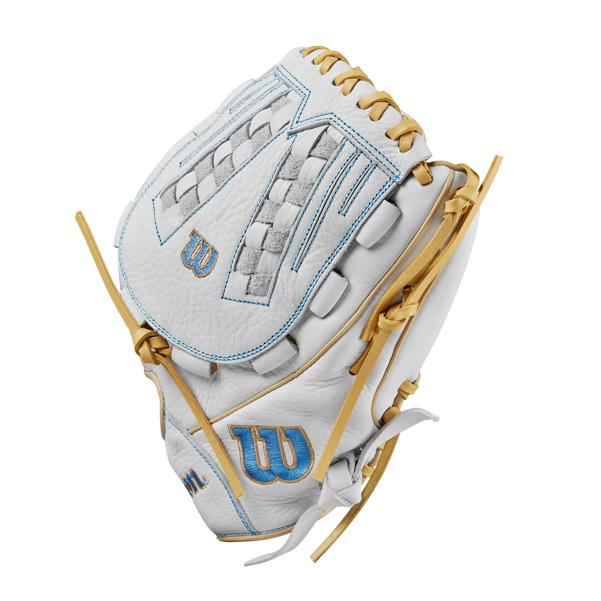 Wilson 2024 A1000 V125 Fastpitch Softball Glove White/Blue/Blonde 12.5" - Image 4