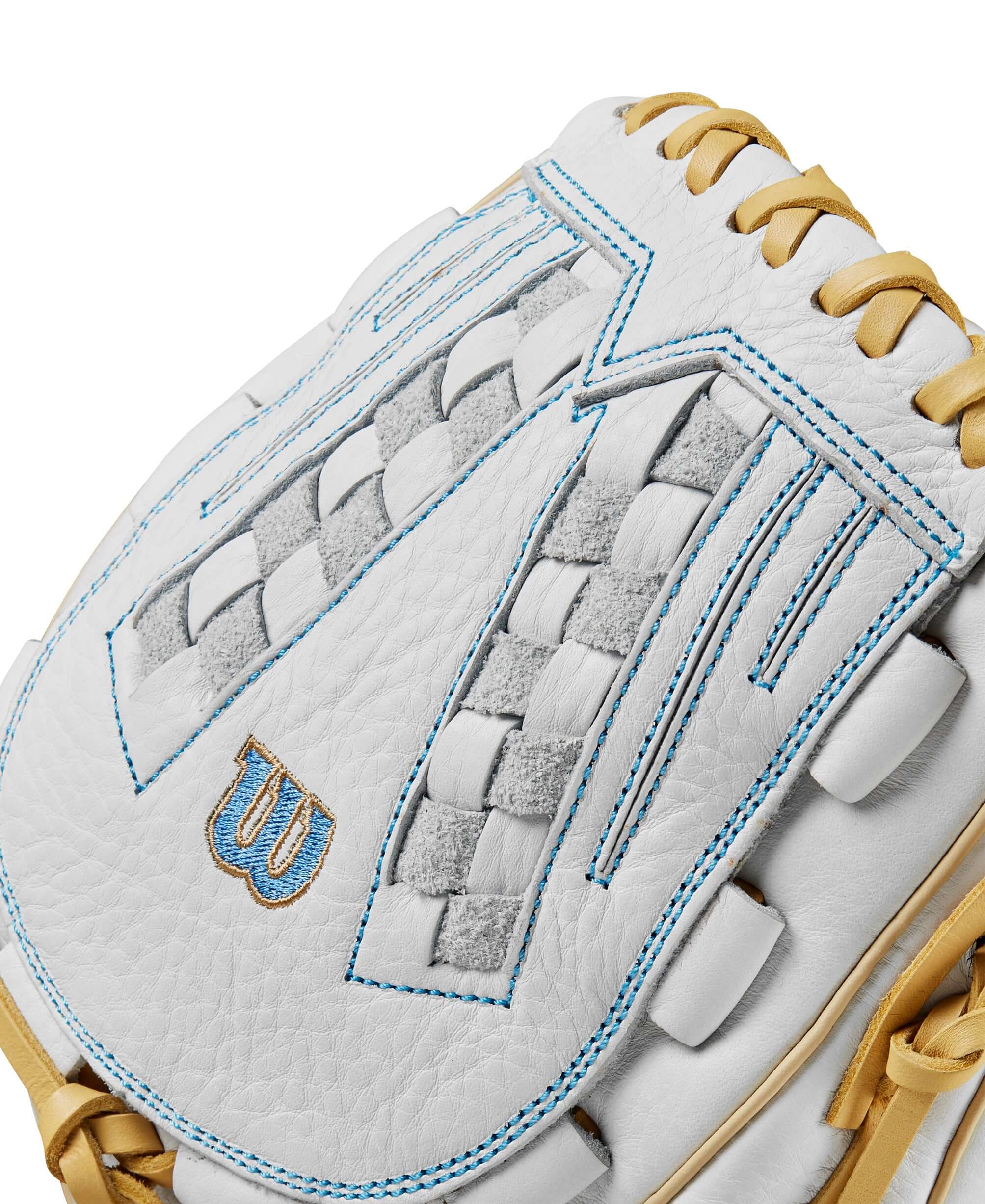 Wilson 2024 A1000 V125 Fastpitch Softball Glove White/Blue/Blonde 12.5" - Image 6