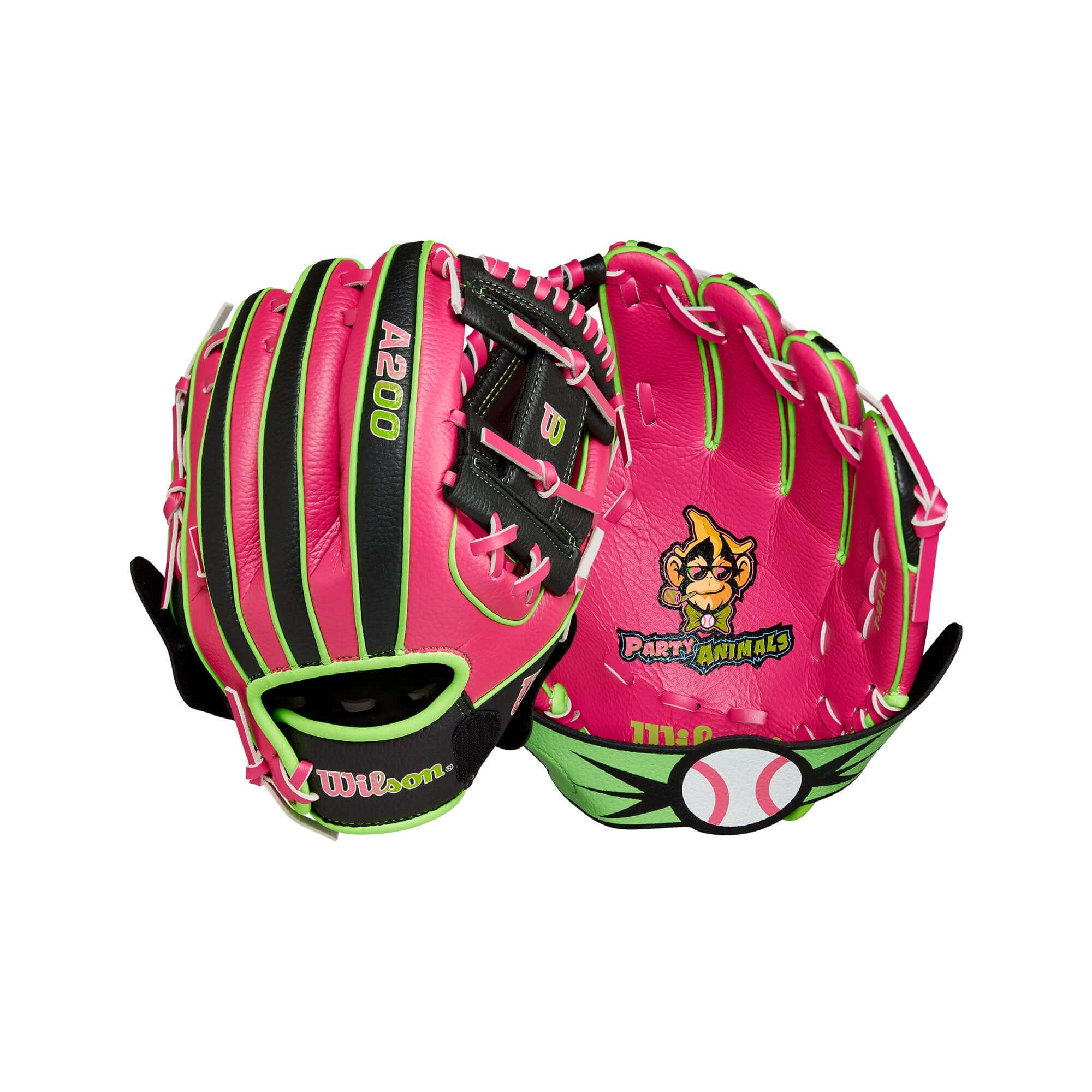 Wilson 2024 A200 Party Animals EZ Catch 10" Black/Flamingo LHT