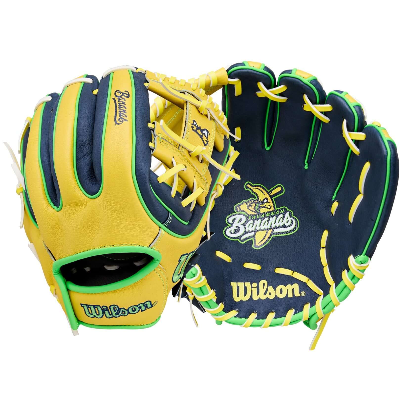 Wilson 2026 A450 Savannah Bananas 11" Youth Basebaball Glove Ye/Nav/Neon LHT