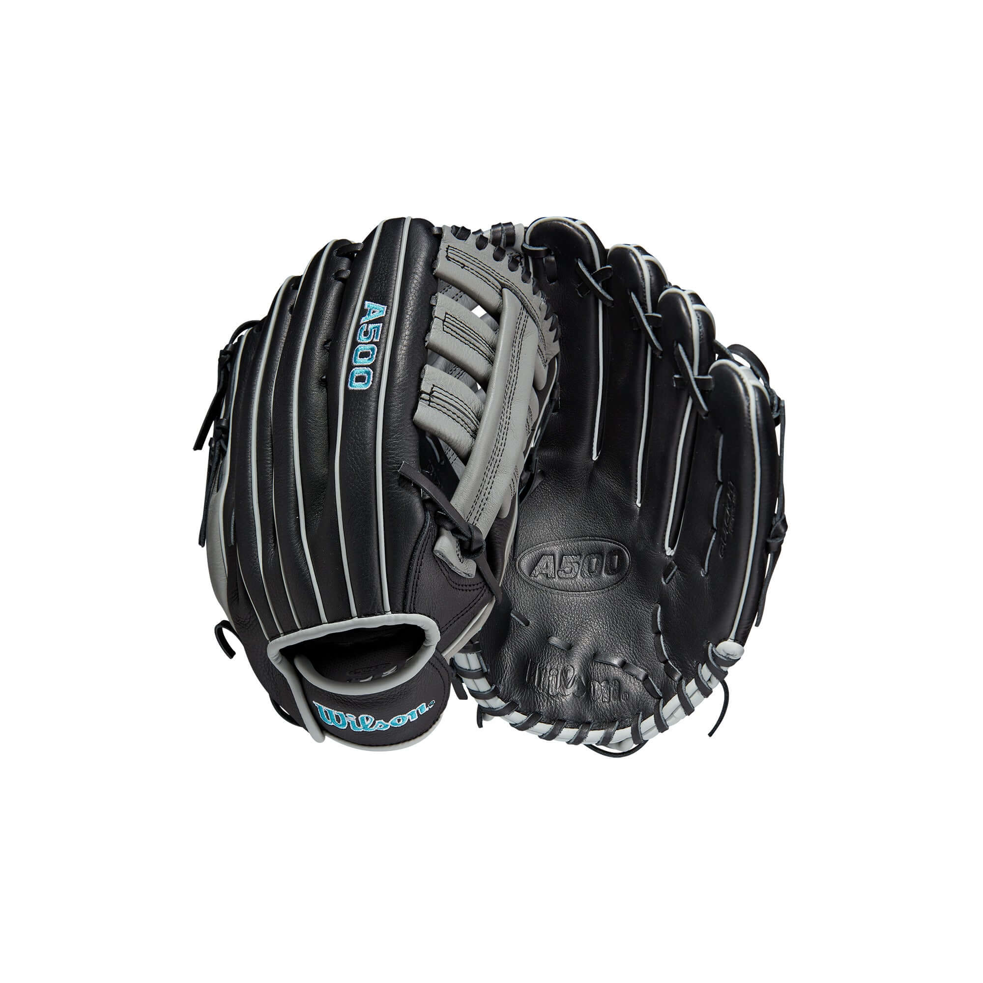 Wilson A500 12.5" Utility Youth Baseball Glove - Black/Grey/Tropical Blue - RHT - Image 5