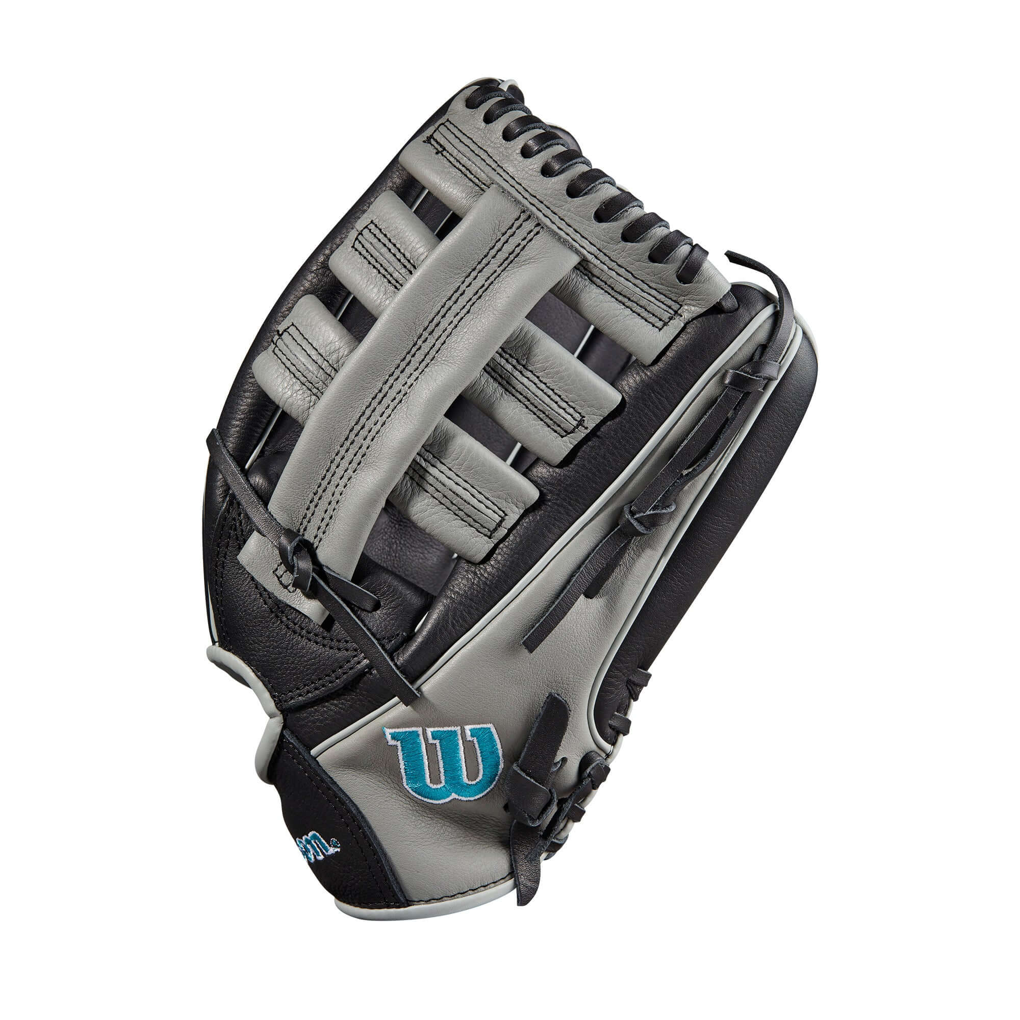 Wilson A500 12.5" 23 Youth Baseball Glove - Black/Grey/Tropical Blue - LHT - Image 4