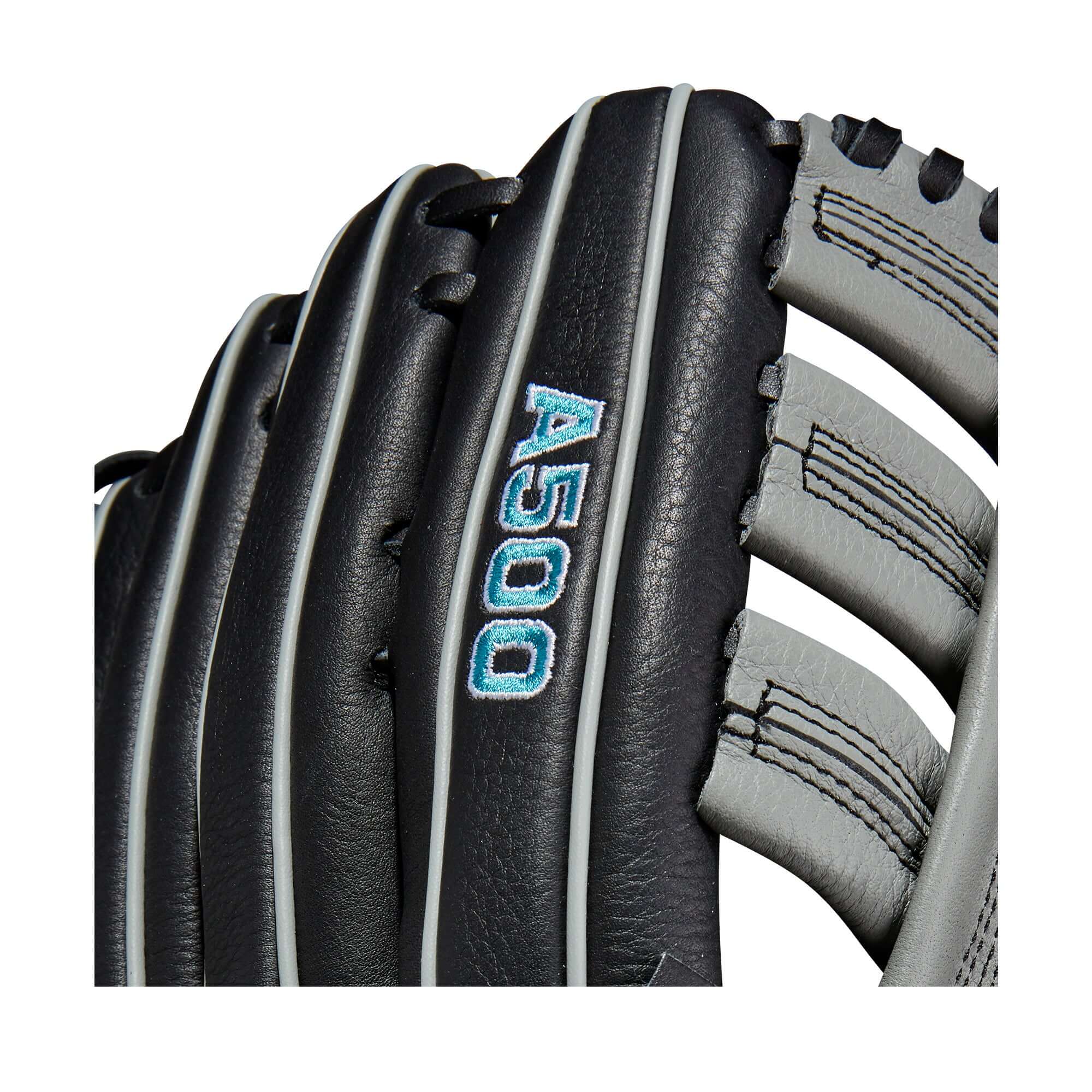Wilson A500 12.5" 23 Youth Baseball Glove - Black/Grey/Tropical Blue - LHT - Image 7