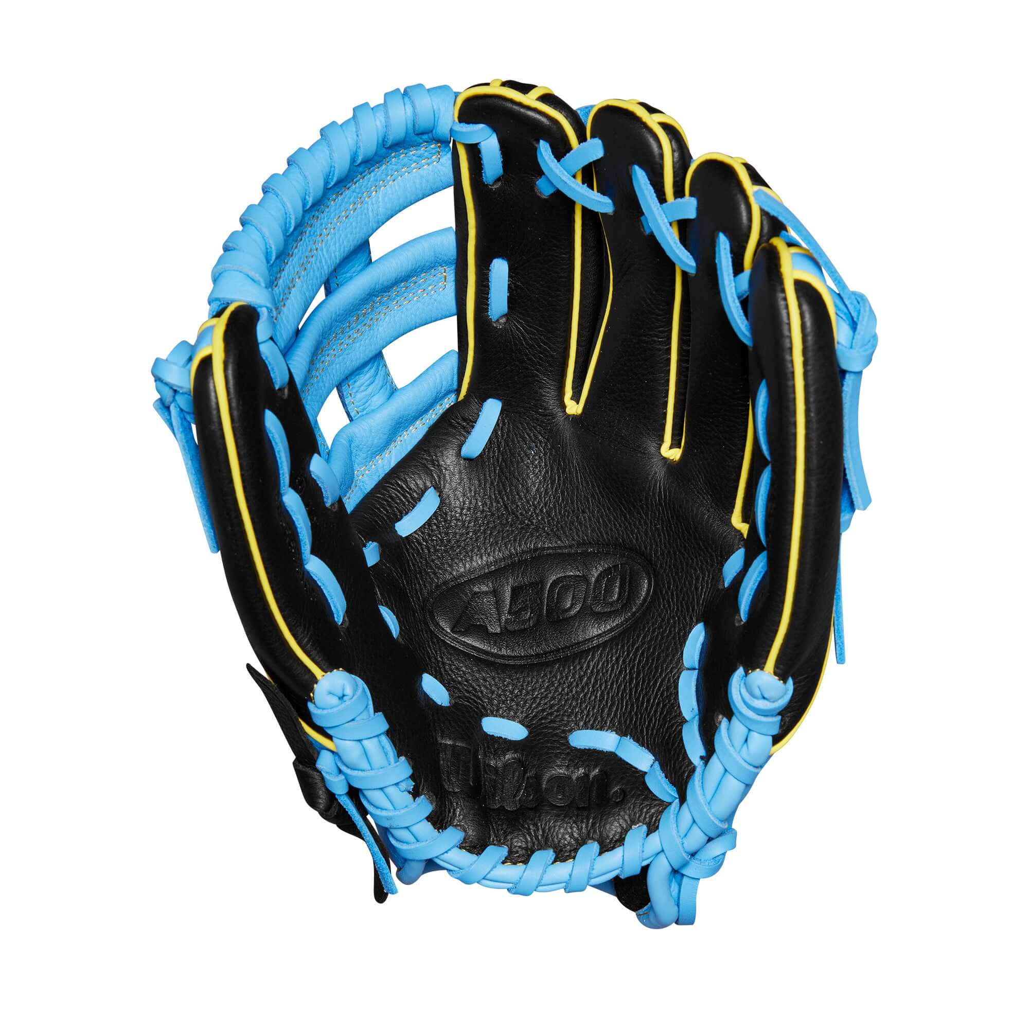 Wilson A500 Utility Glove 25 Black/Cool Blue/Yellow  10.5” - Image 3