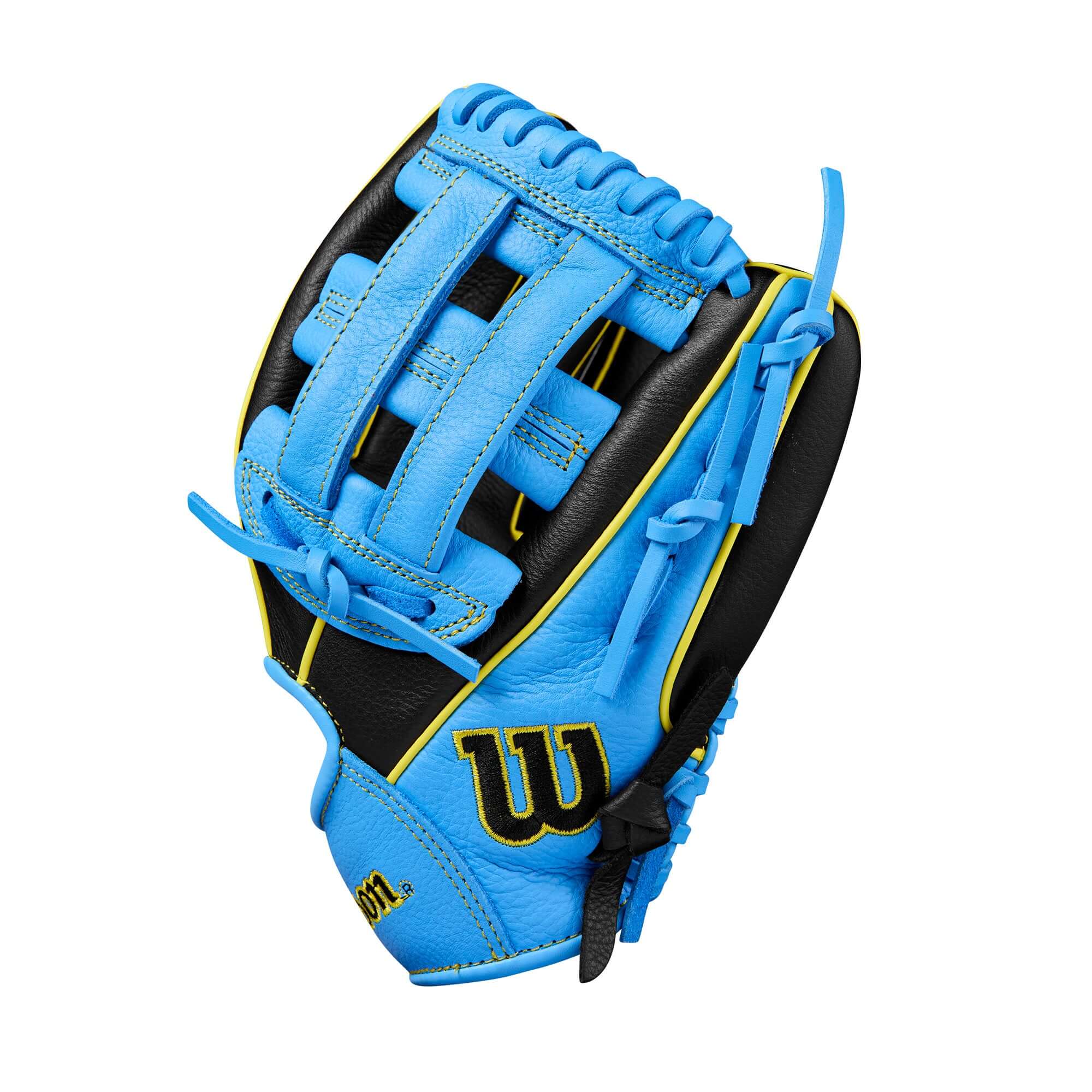 Wilson A500 Utility Glove 25 Black/Cool Blue/Yellow  10.5” - Image 4