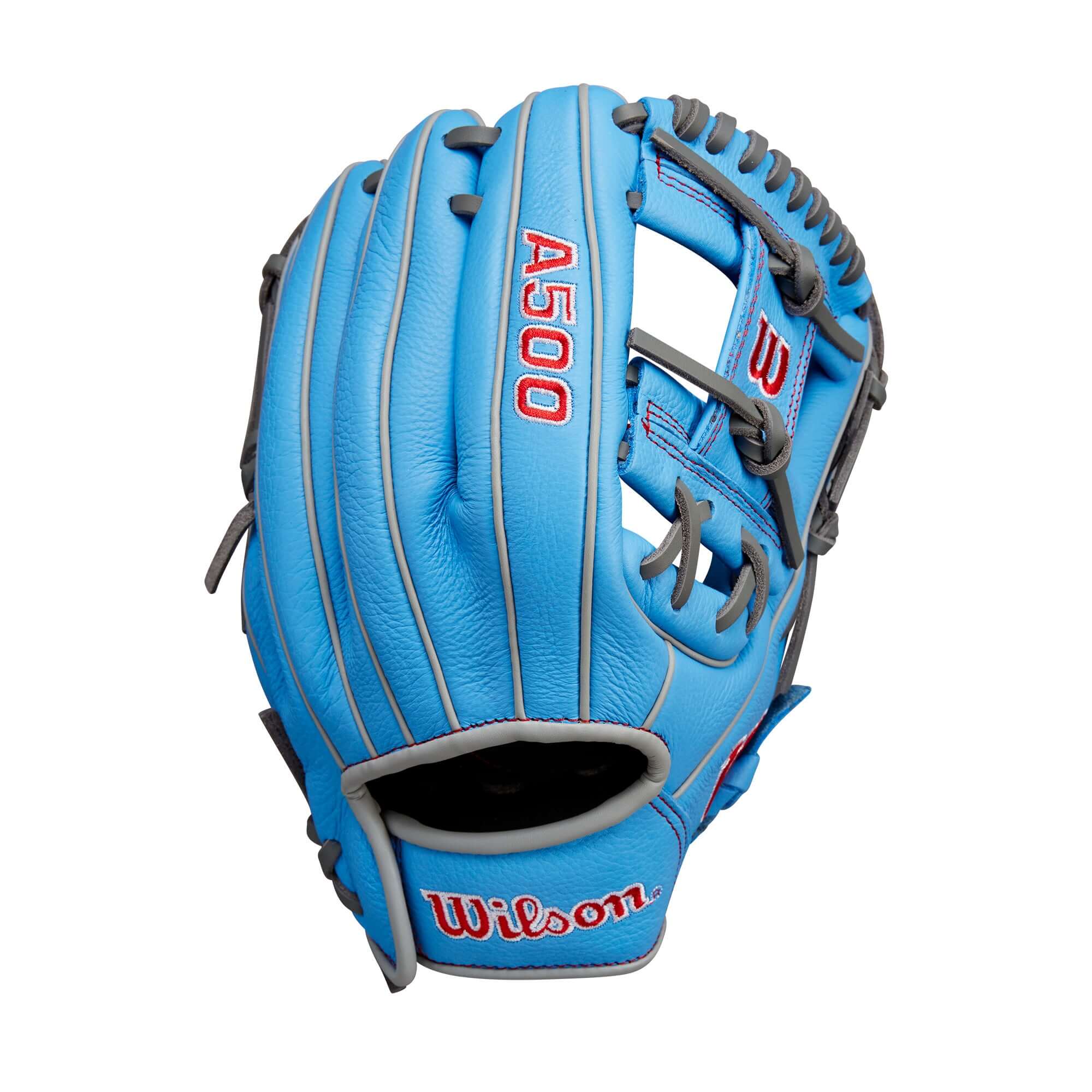 Wilson A500 Utility Youth Baseball Glove Blue/Grey/Red 11" LHT - Image 2