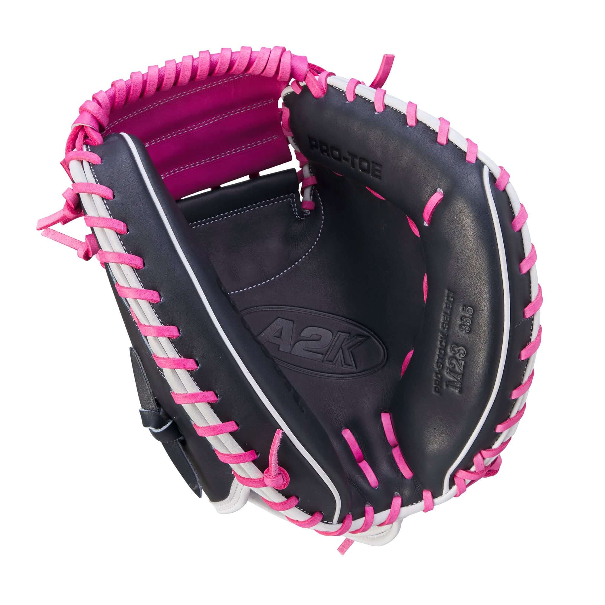 Wilson Fall 2024 A2K M23 Baseball Catcher's Mitt Navy Blue/Flamingo 33.5" - Image 3