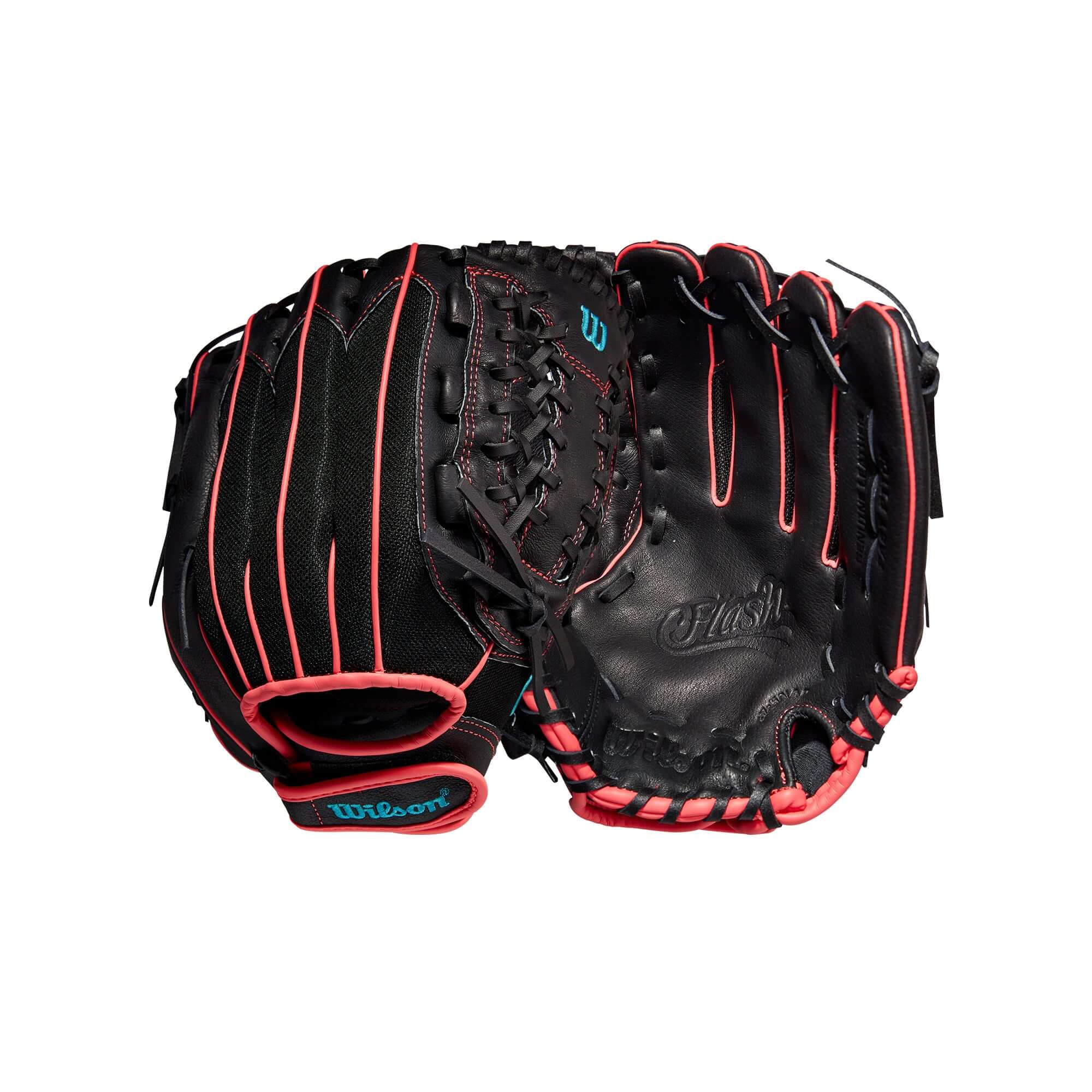 Wilson Flash 12" Outfield Glove - RHT - Black/Pink/Tropical Blue - Image 4