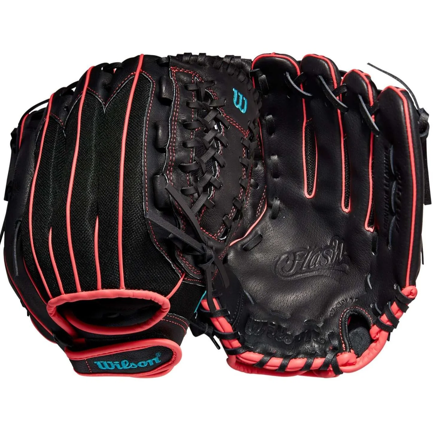 Wilson Flash 12" Outfield Glove - LHT - Black/Pink/Tropical Blue