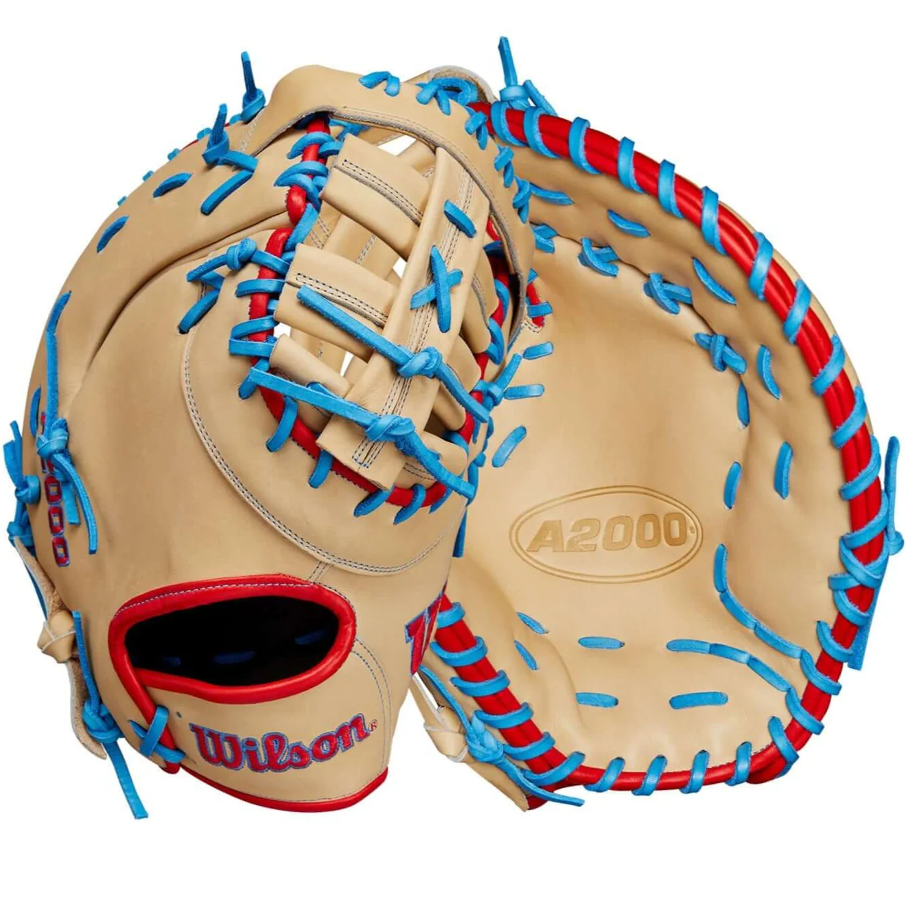 Wilson Spring 2025 A2000 1677 Baseball First Base Mitt Blonde/Red/Blue 12.5"