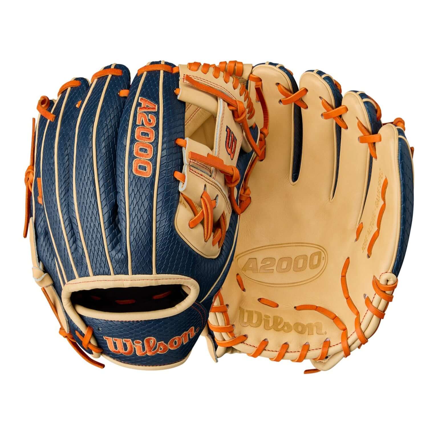Wilson Summer 2025 A2000 Jose Altuve Game Model Infield Baseball Glove Navy/Blonde/Orange 11.5"
