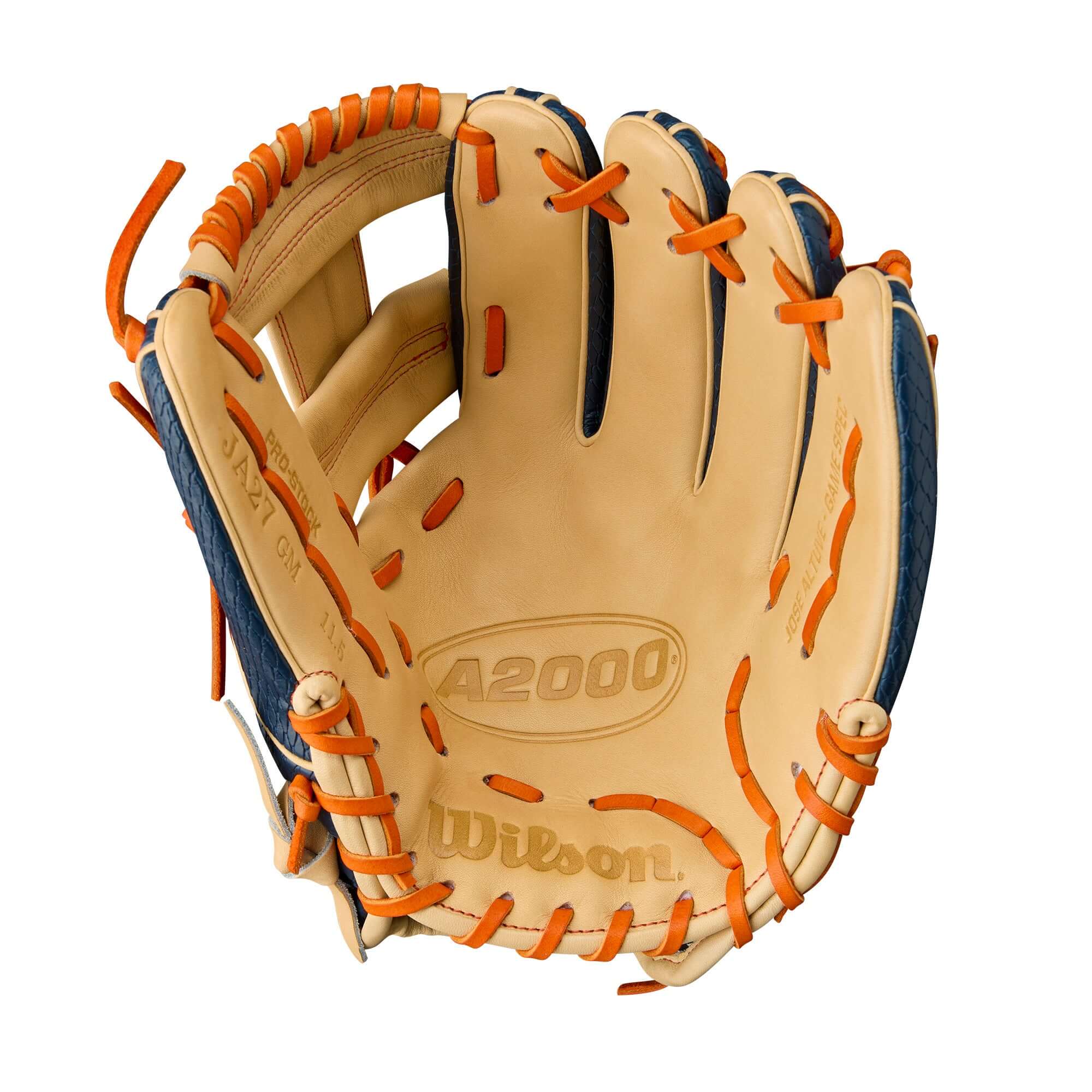 Wilson Summer 2025 A2000 Jose Altuve Game Model Infield Baseball Glove Navy/Blonde/Orange 11.5" - Image 3